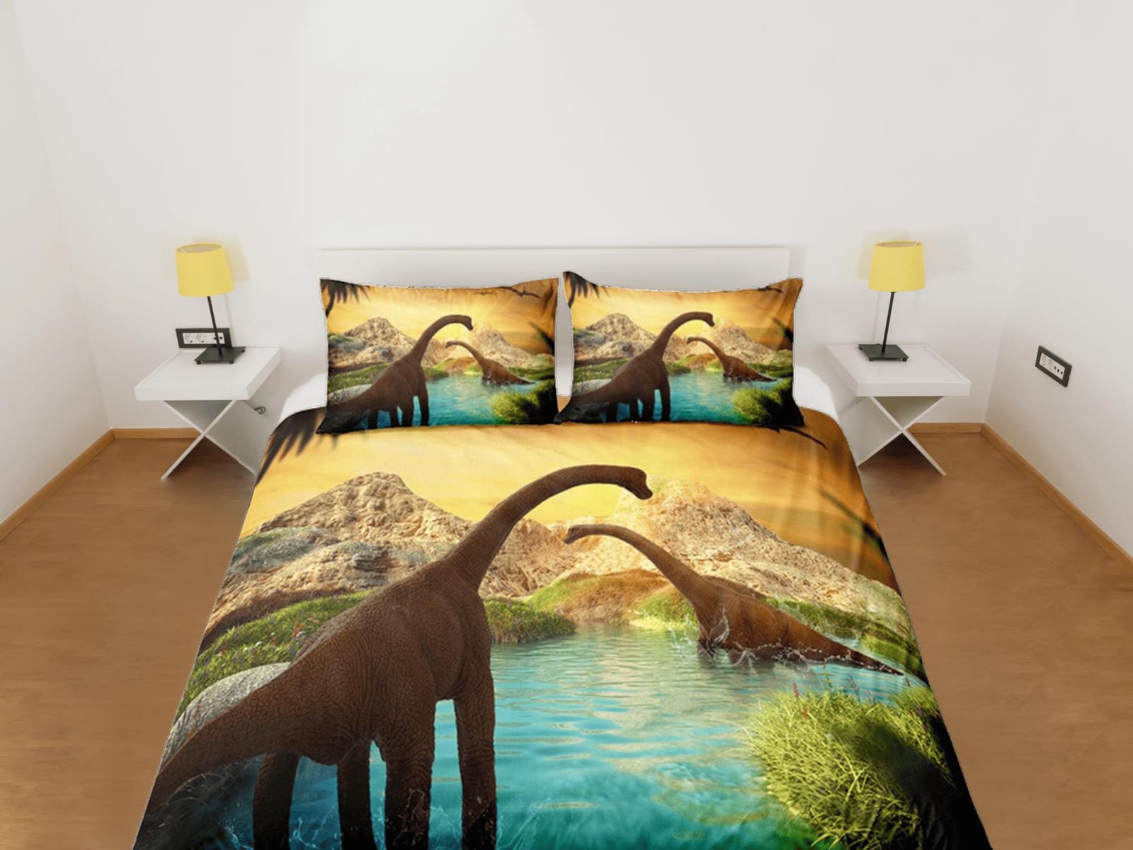 Dinosaur Duvet Cover Set Sci-Fi Bedspread, Animal Theme Dorm Bedding & Pillowcase