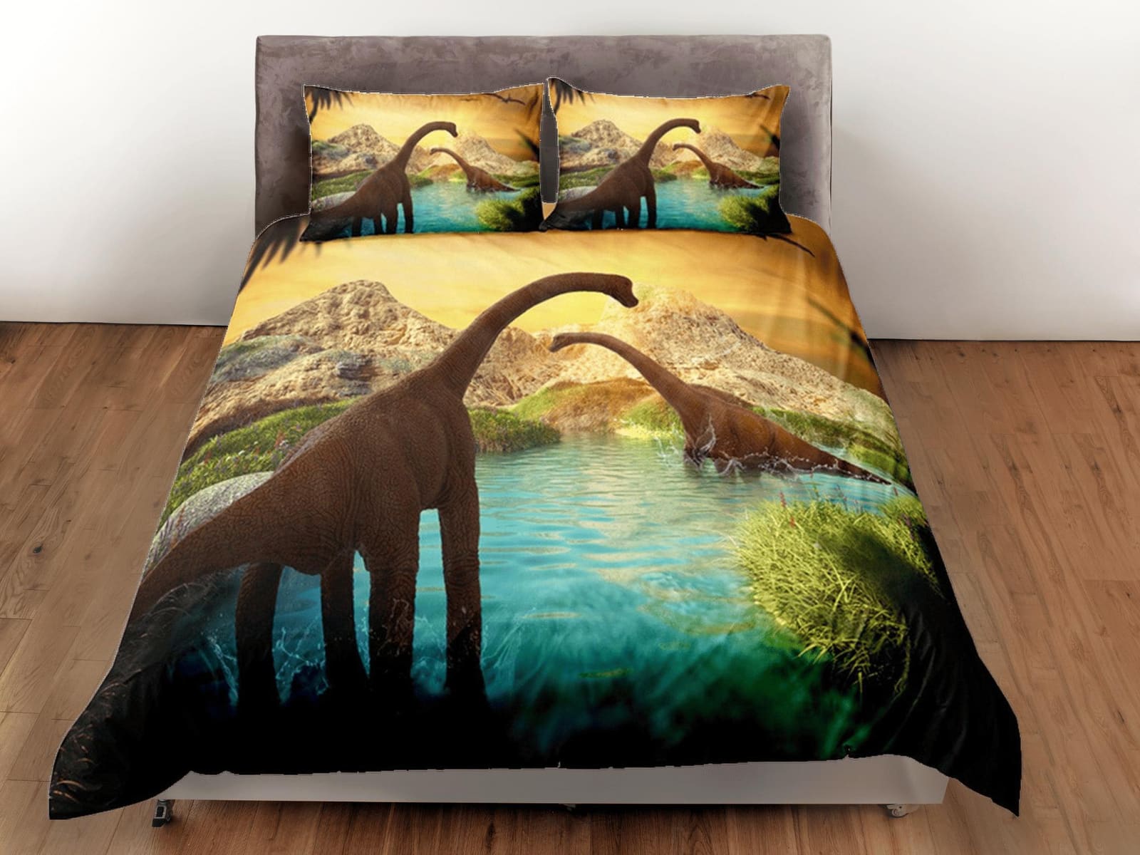 Dinosaur Duvet Cover Set Sci-Fi Bedspread, Animal Theme Dorm Bedding & Pillowcase