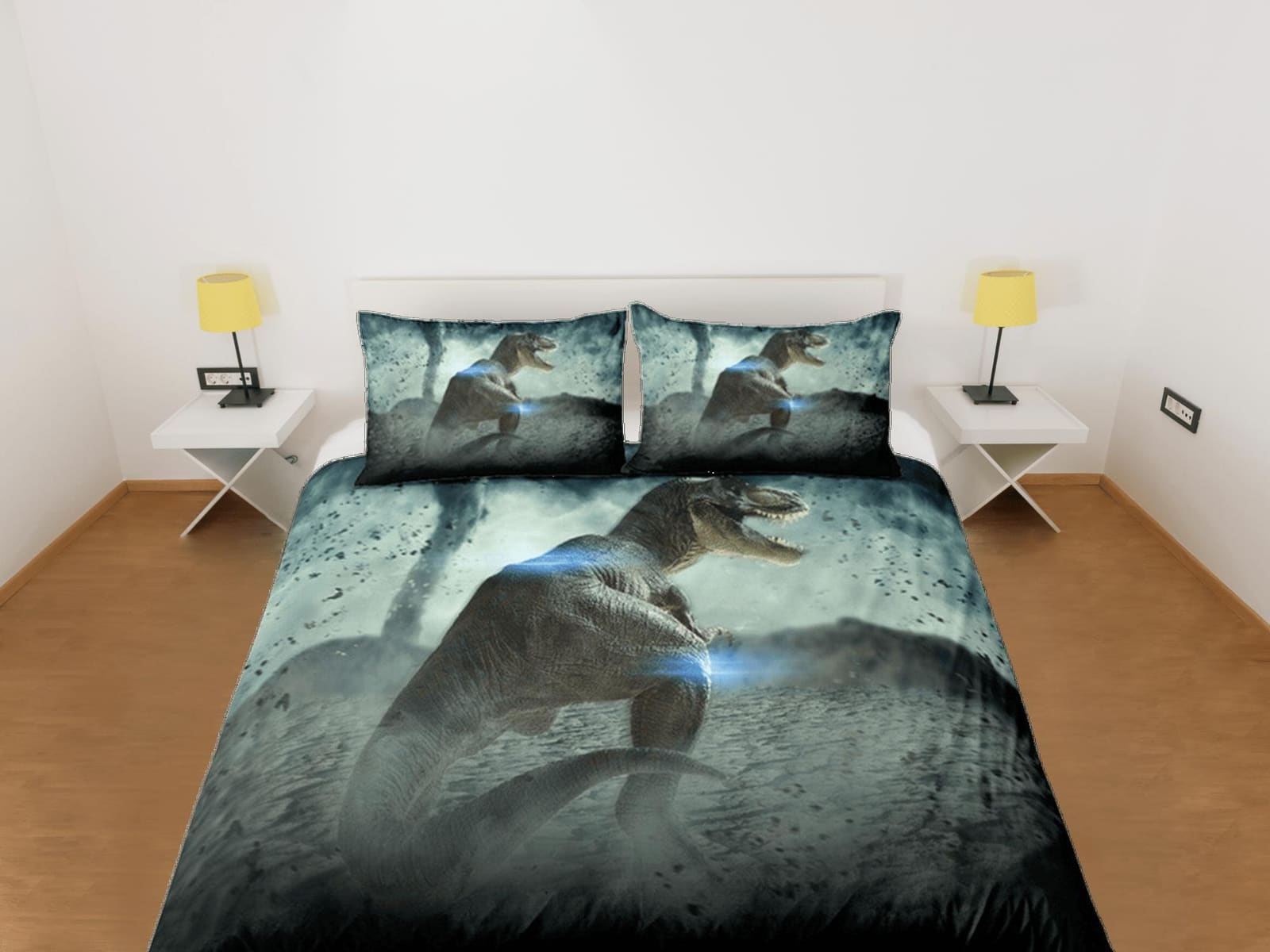 Dinosaur Duvet Cover Set Sci-Fi Bedspread, Animal TRex Dorm Bedding with Pillowcase