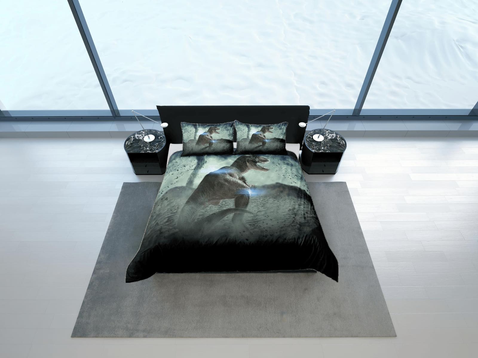 Dinosaur Duvet Cover Set Sci-Fi Bedspread, Animal TRex Dorm Bedding with Pillowcase