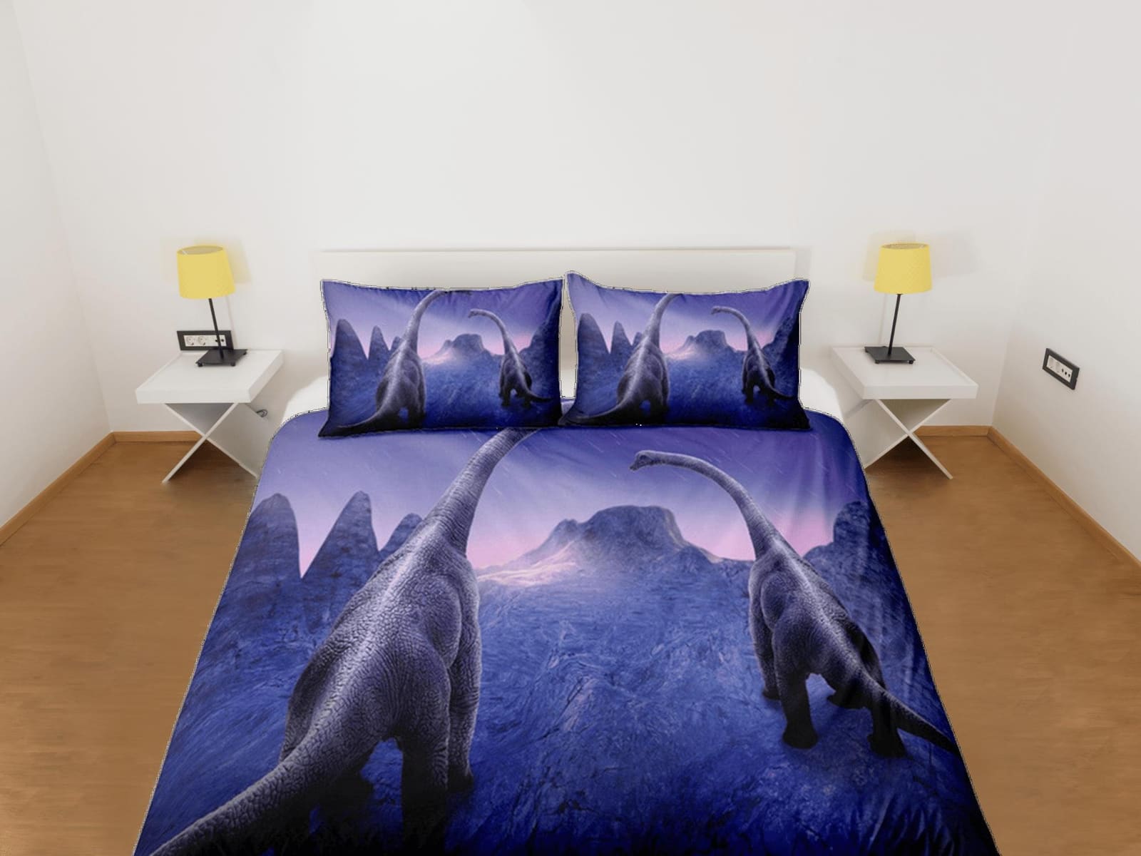 Dinosaur Purple Duvet Cover Set Sci-Fi Bedspread, Dorm Bedding with Pillowcase