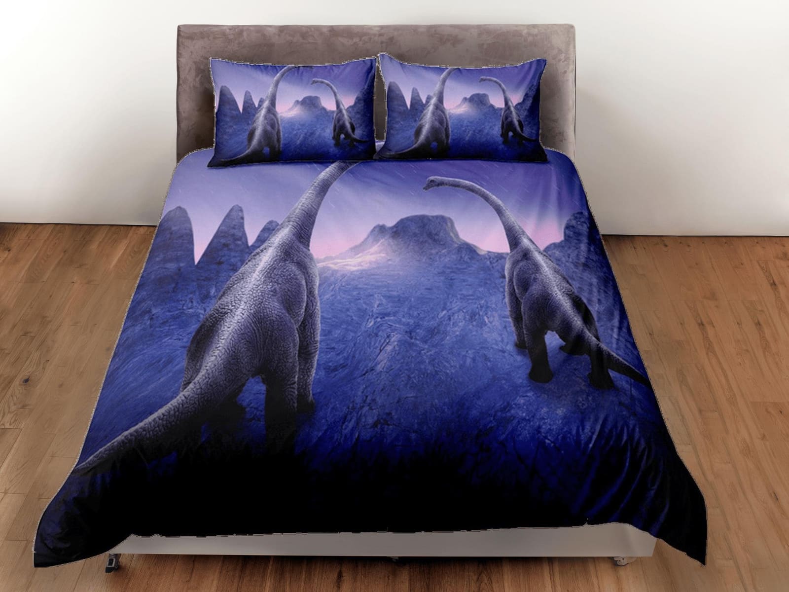 Dinosaur Purple Duvet Cover Set Sci-Fi Bedspread, Dorm Bedding with Pillowcase