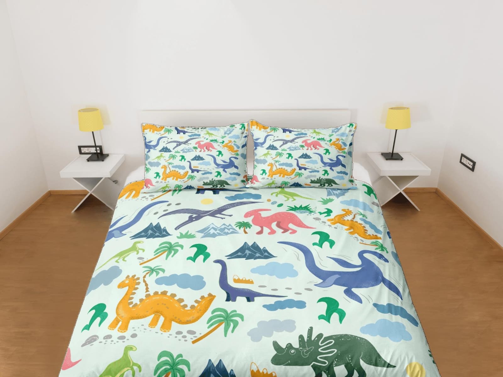 Dinosaurs Duvet Cover Set Colorful Bedspread, Kids Full Bedding Set with Pillowcase, Comforter Cover Bed
