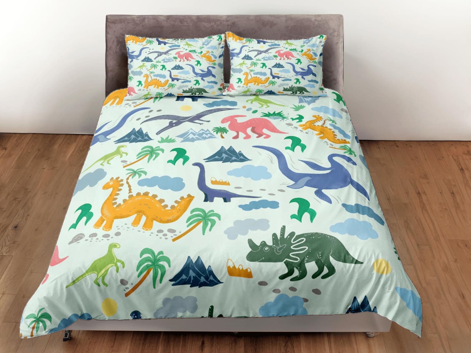 Dinosaurs Duvet Cover Set Colorful Bedspread, Kids Full Bedding Set with Pillowcase, Comforter Cover Bed