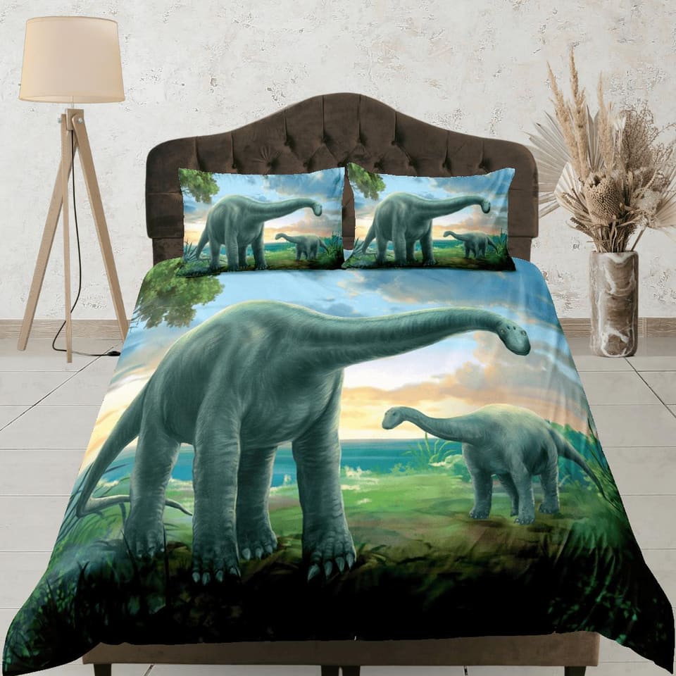 Diplodocus dinosaur green bedding, adult duvet cover, dorm bedding, teen boys bedding set full, animal prints duvet cover…