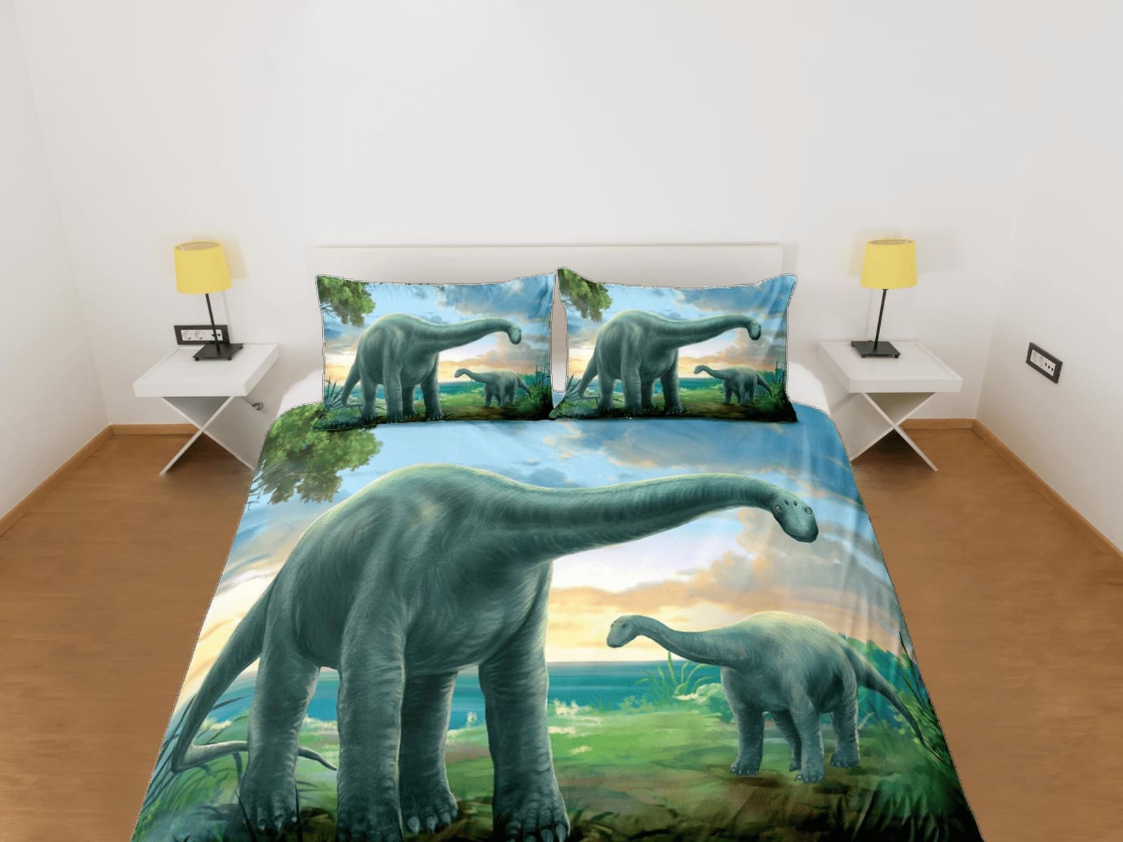 Diplodocus dinosaur green bedding, adult duvet cover, dorm bedding, teen boys bedding set full, animal prints duvet cover…