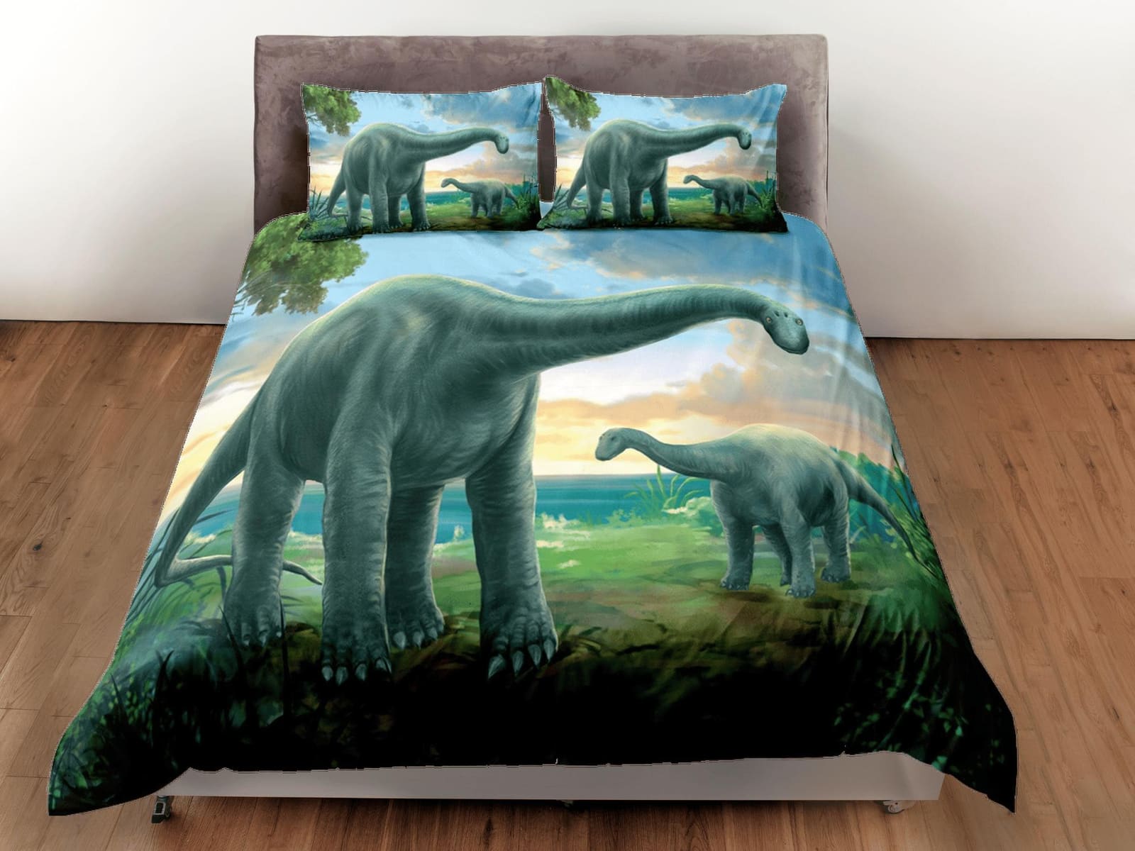 Diplodocus dinosaur green bedding, adult duvet cover, dorm bedding, teen boys bedding set full, animal prints duvet cover…