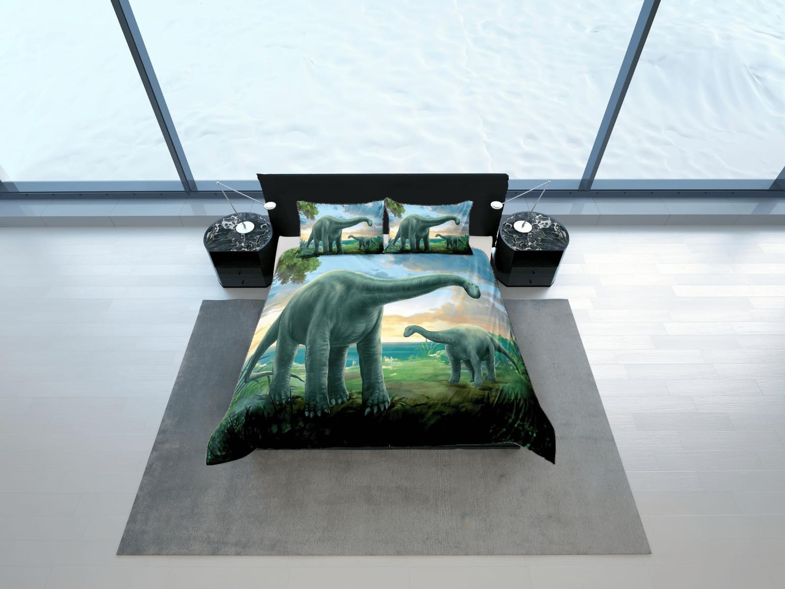 Diplodocus dinosaur green bedding, adult duvet cover, dorm bedding, teen boys bedding set full, animal prints duvet cover…