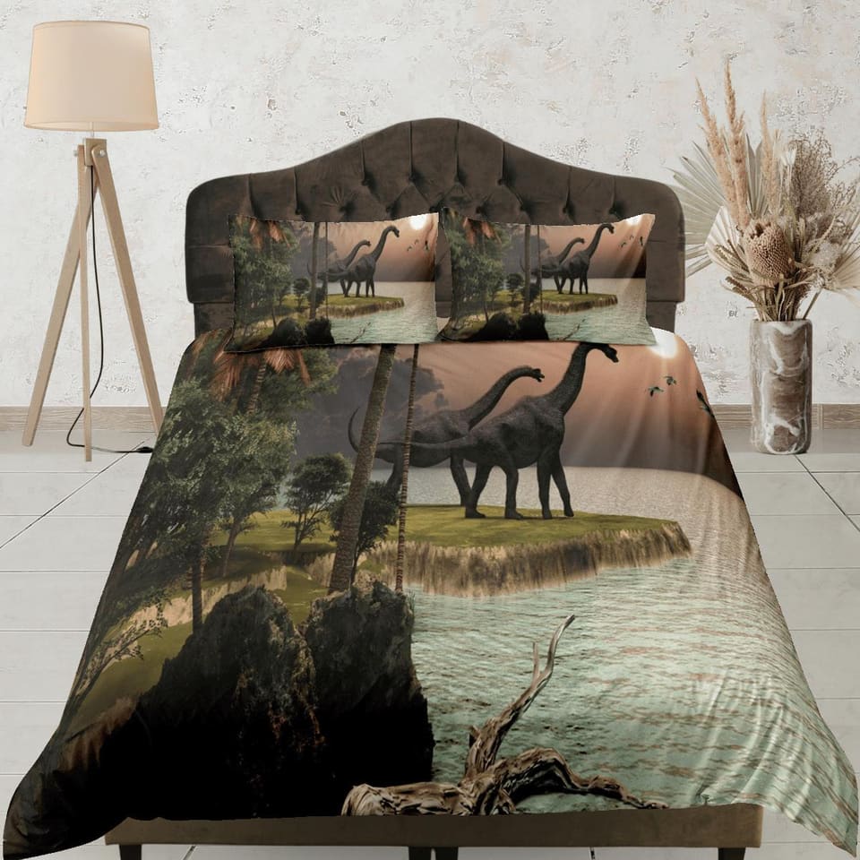 Diplodocus dinosaur in island bedding, adult duvet cover, dorm bedding, teen boys bedding set full, animal duvet cover set…