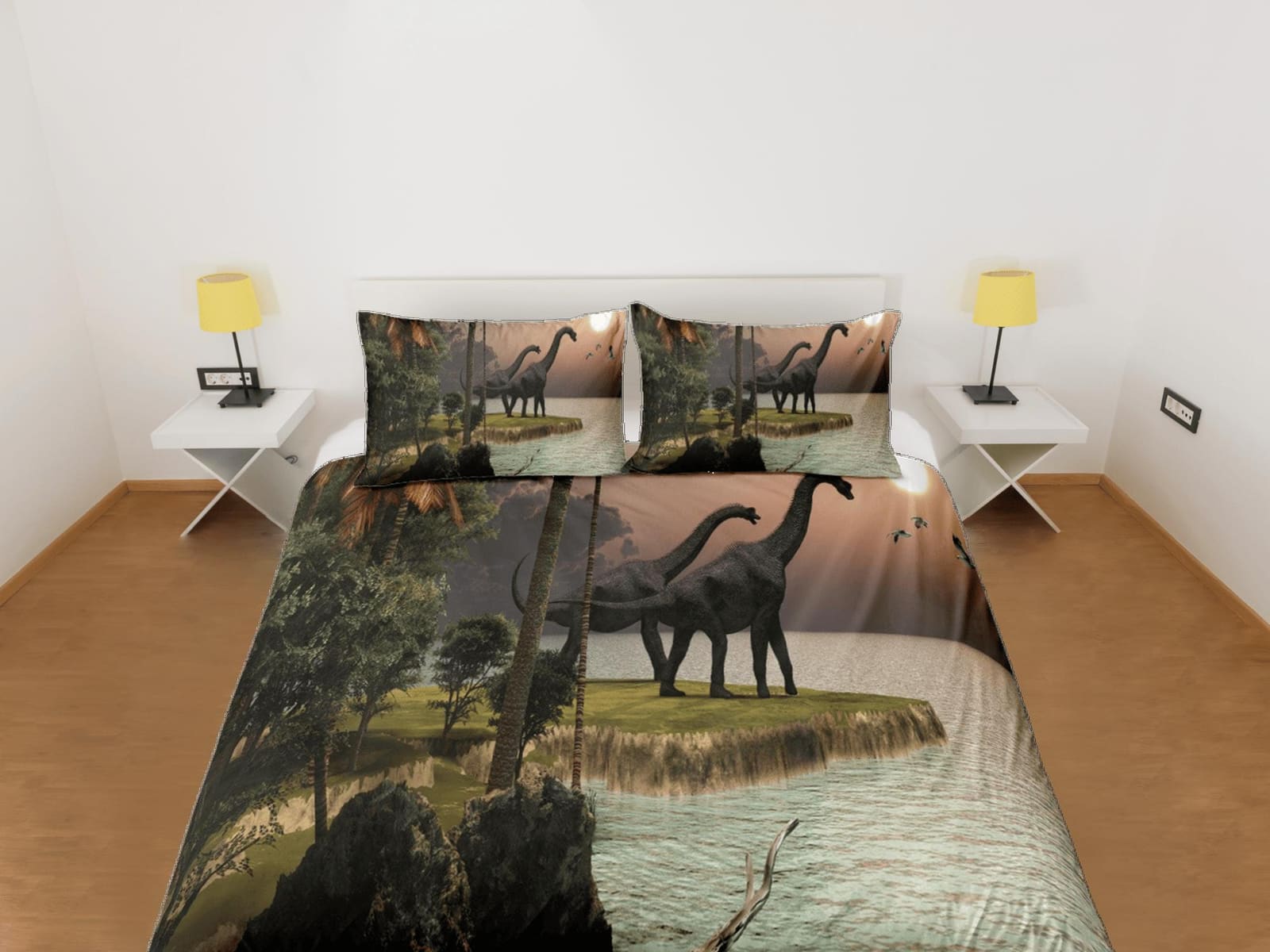 Diplodocus dinosaur in island bedding, adult duvet cover, dorm bedding, teen boys bedding set full, animal duvet cover set…