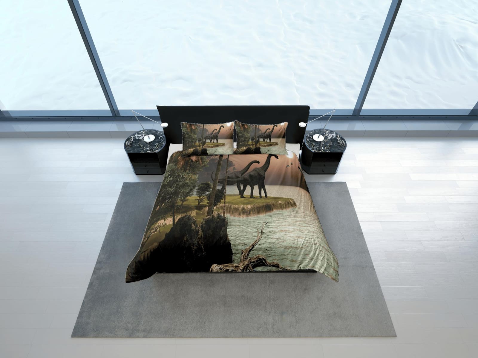 Diplodocus dinosaur in island bedding, adult duvet cover, dorm bedding, teen boys bedding set full, animal duvet cover set…