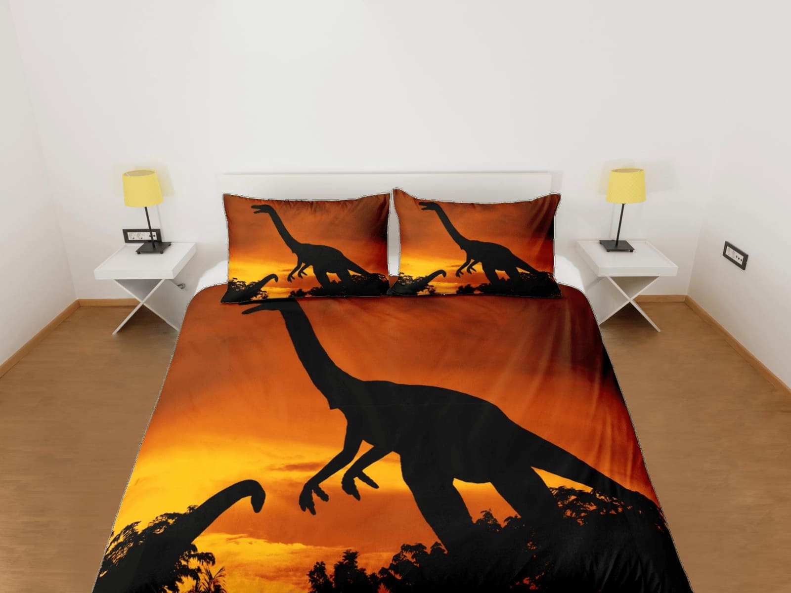Diplodocus dinosaur orange bedding, adult duvet cover, dorm bedding, teen boys bedding set full, animal duvet cover set, d…