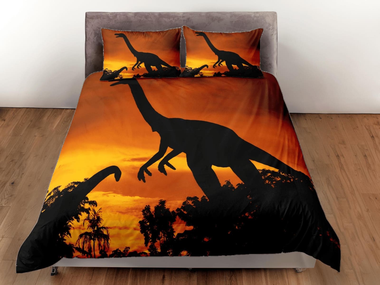 Diplodocus dinosaur orange bedding, adult duvet cover, dorm bedding, teen boys bedding set full, animal duvet cover set, d…