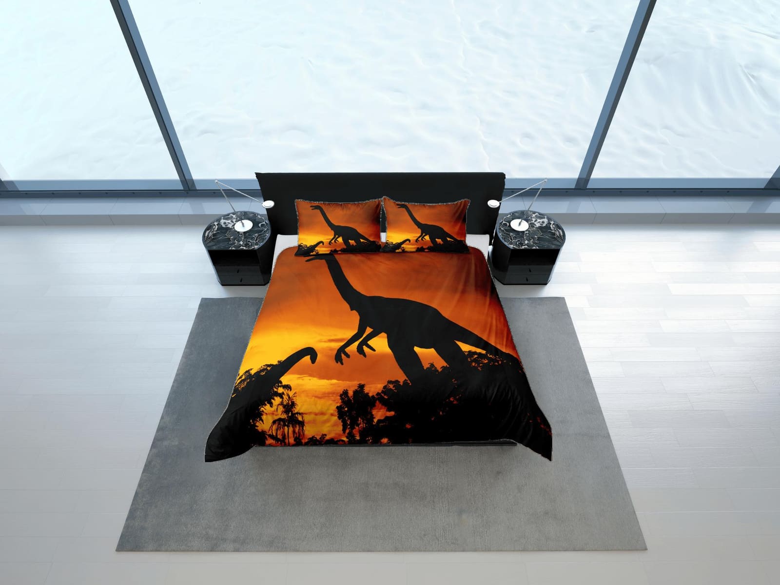 Diplodocus dinosaur orange bedding, adult duvet cover, dorm bedding, teen boys bedding set full, animal duvet cover set, d…