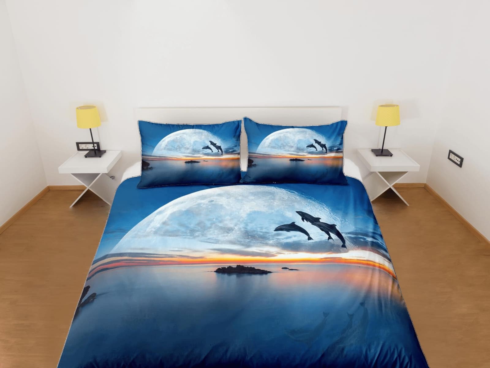 Dolphin dash blue moon duvet cover set galaxy bedding, space bedding set full, duvet cover king, queen, dorm bedding, todd…