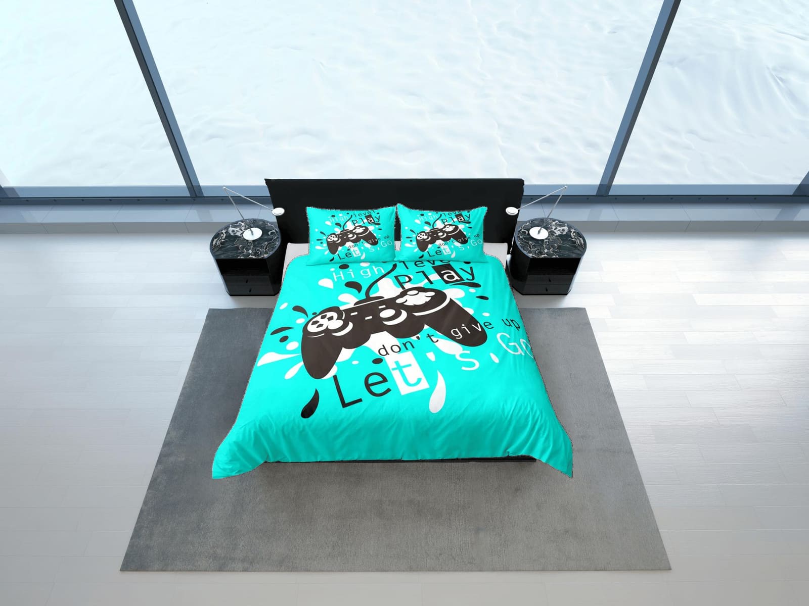 Dont give up gamer bedding cyan blue duvet cover, video gamer boyfriend gift bedding set full king queen twin, boys bedroo…