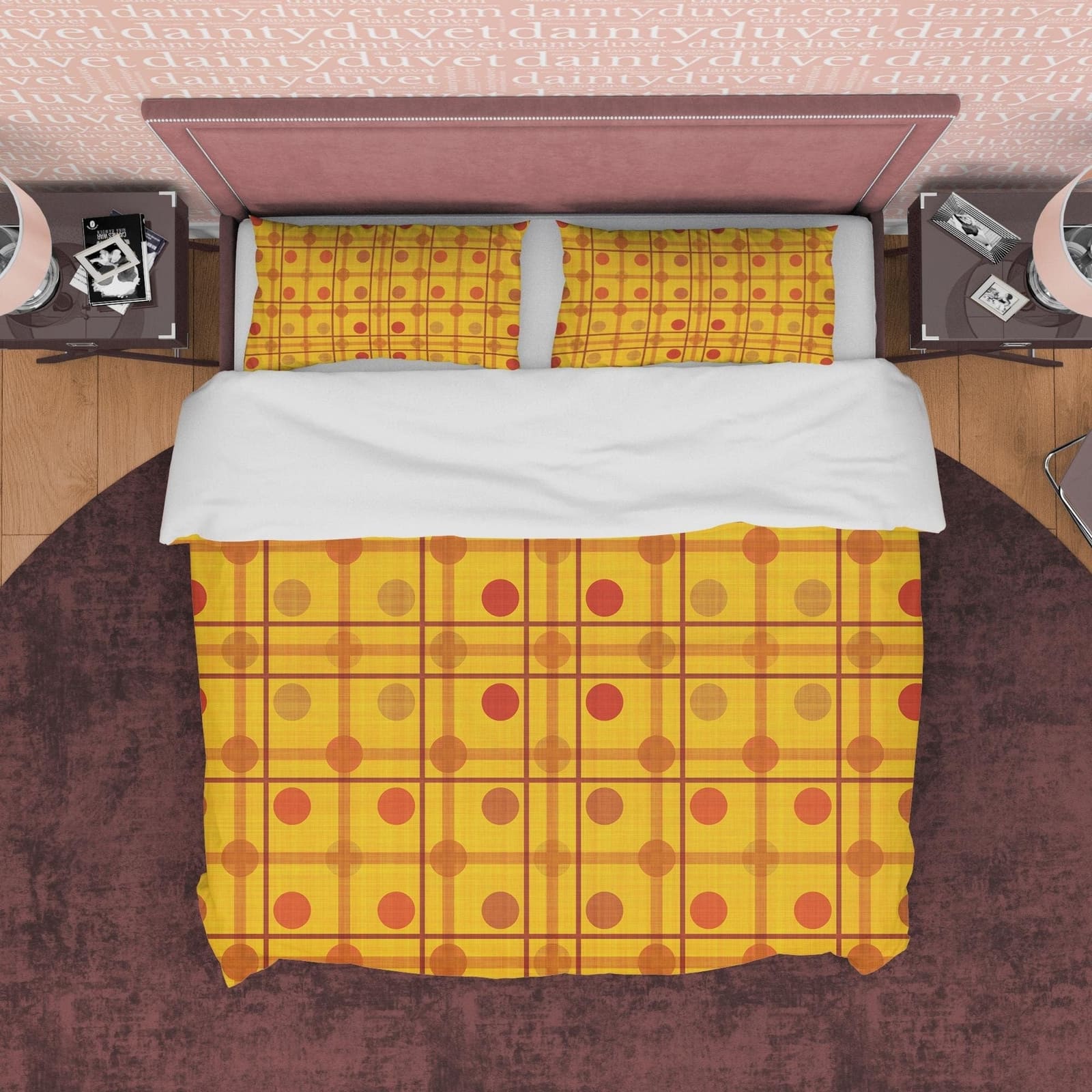 Dotted Yellow Plaid Bedding Checkered Duvet Cover, Autumn Color Geometric Bedspread Modern Farmhouse Rustic Bedroom Set, T…