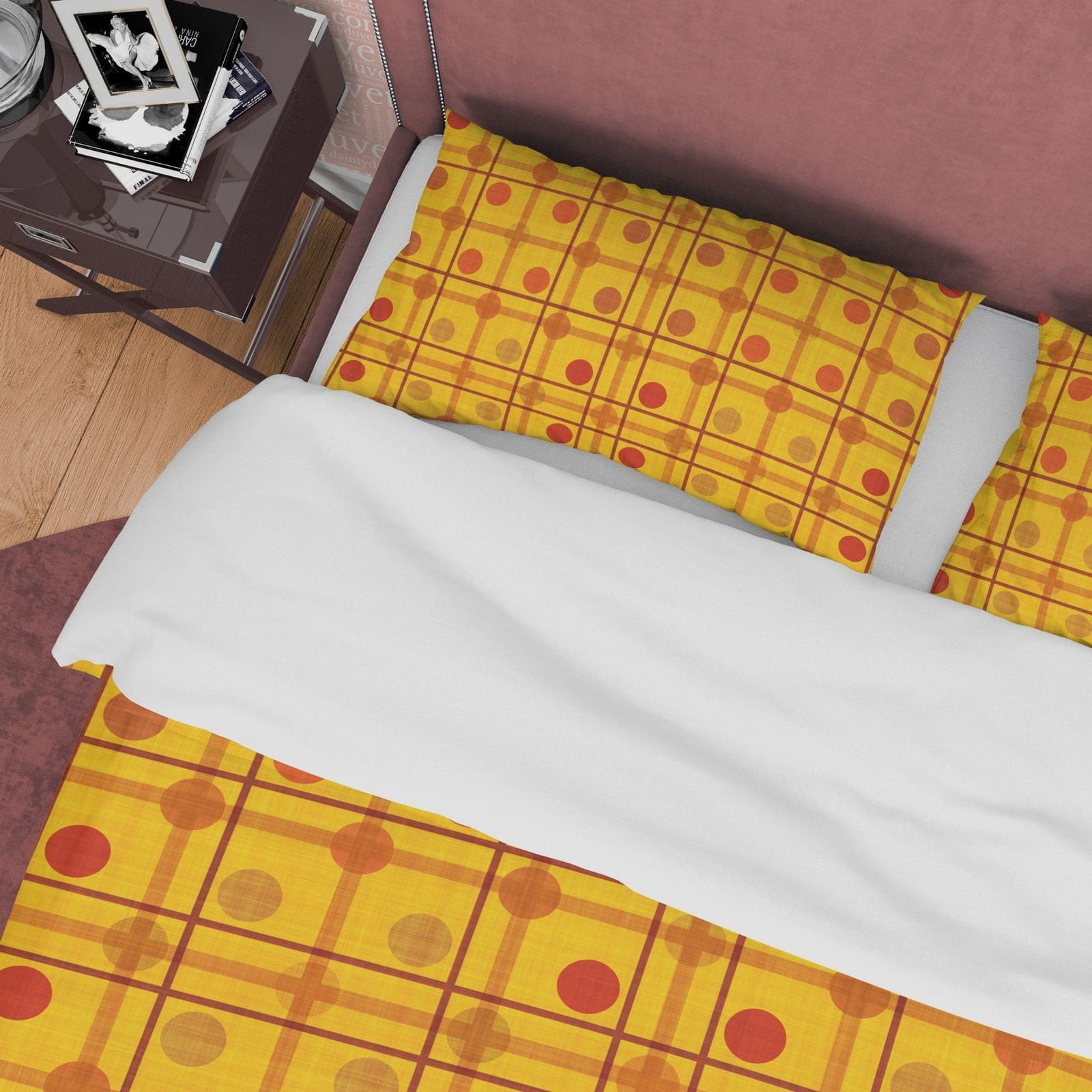 Dotted Yellow Plaid Bedding Checkered Duvet Cover, Autumn Color Geometric Bedspread Modern Farmhouse Rustic Bedroom Set, T…