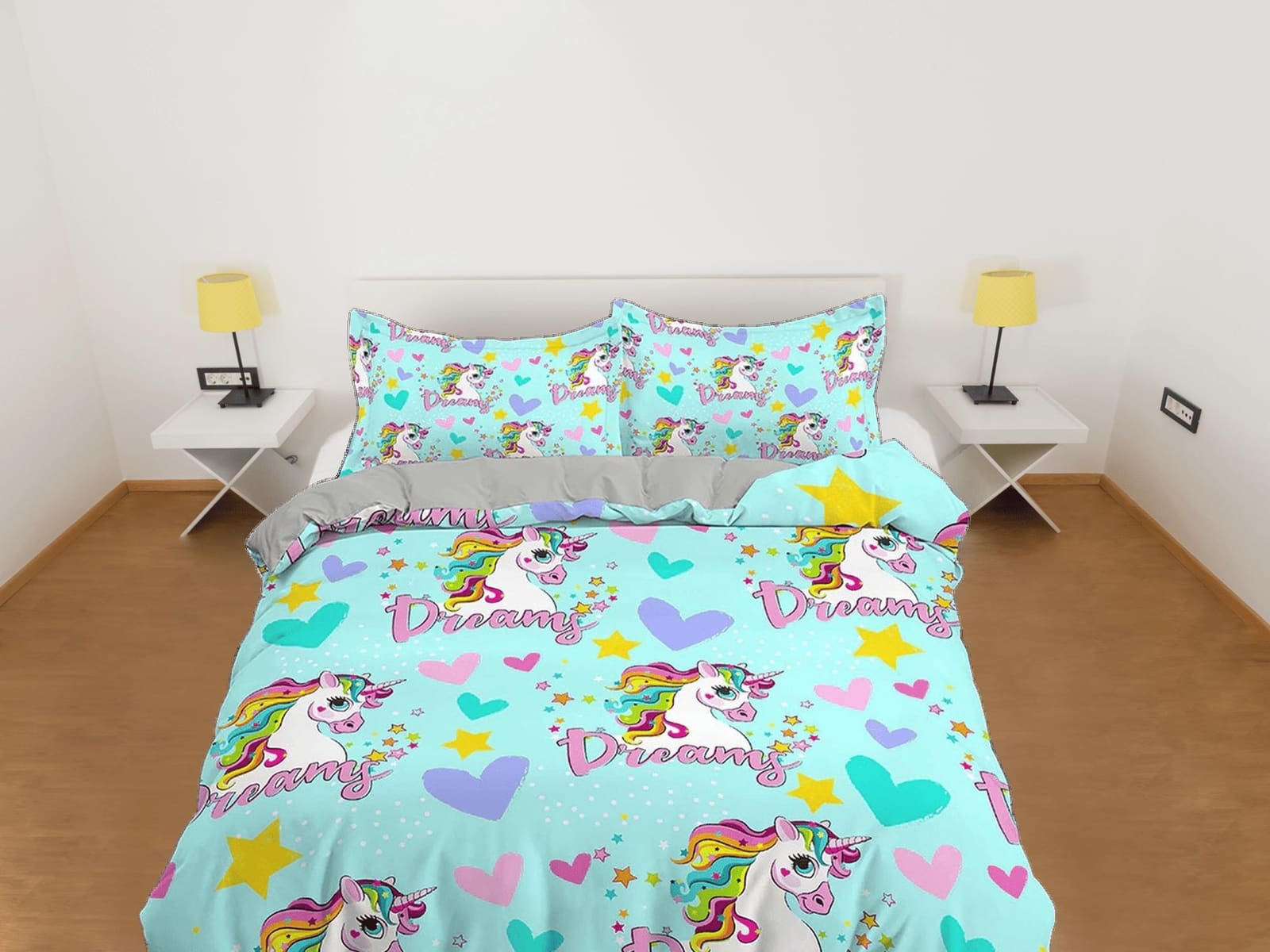 Dream unicorn, colorful toddler bedding, unique duvet cover for nursery kids, crib bedding, baby zipper bedding, king quee…