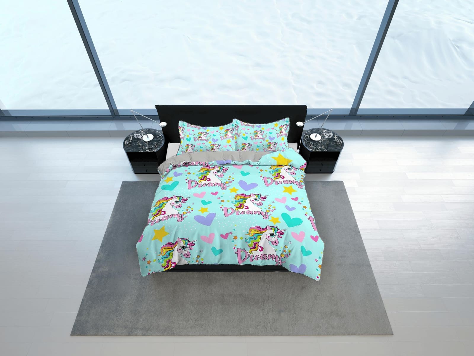 Dream unicorn, colorful toddler bedding, unique duvet cover for nursery kids, crib bedding, baby zipper bedding, king quee…