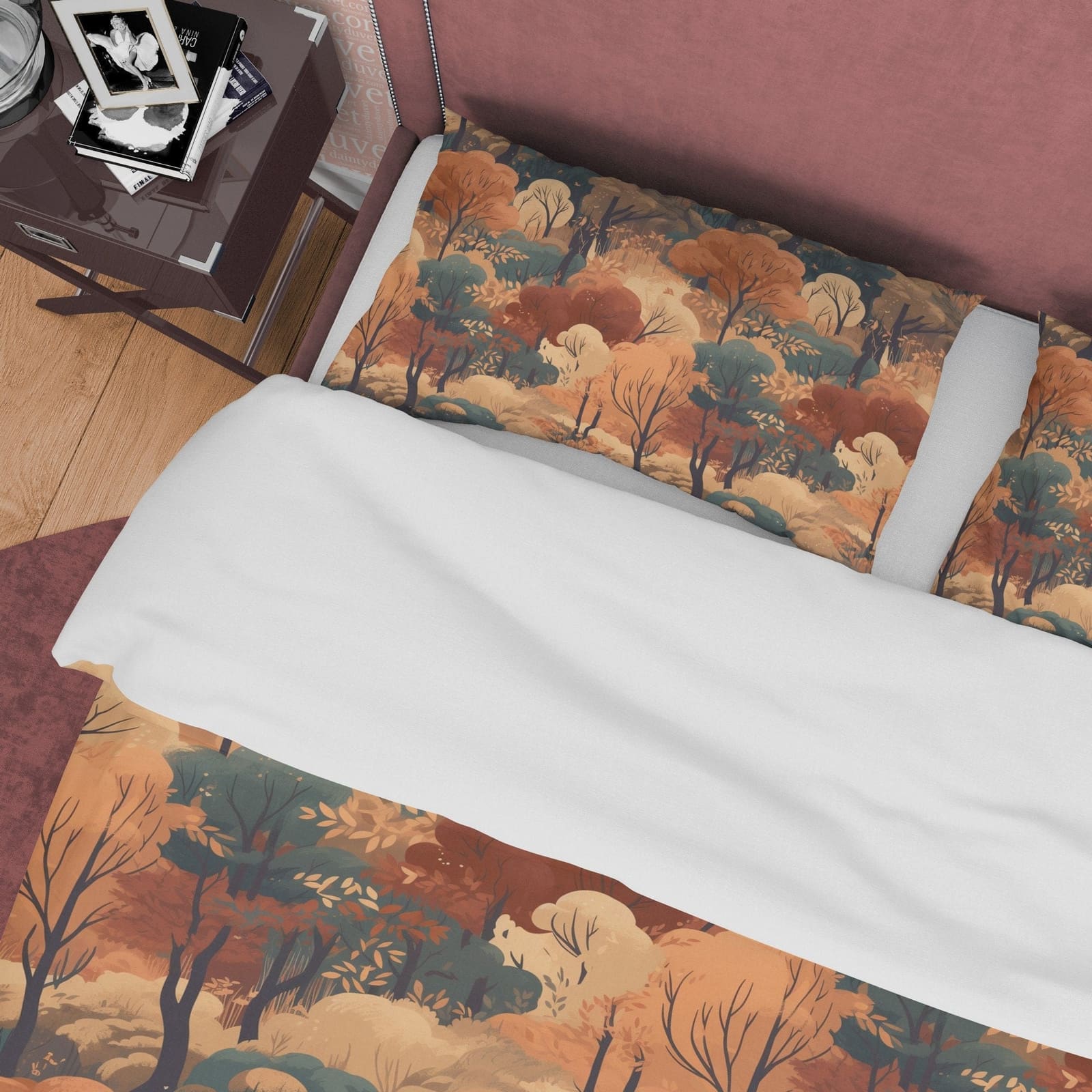 Dried Forest Rustic Duvet Cover Fall Bedding Set, Warm Autumn Colors Printed Quilt Cover, Foliage Bedspread, Boho Brown Bl…