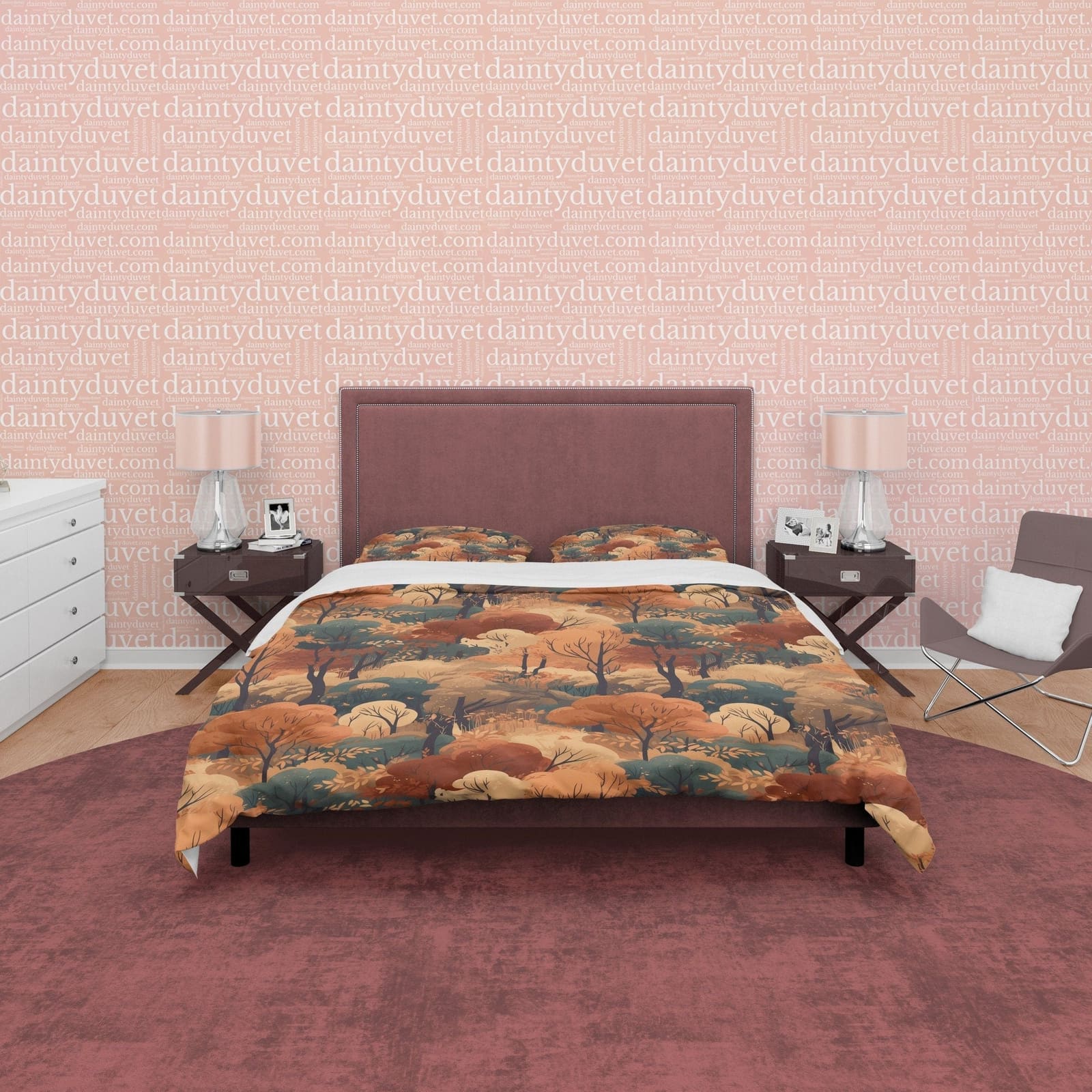 Dried Forest Rustic Duvet Cover Fall Bedding Set, Warm Autumn Colors Printed Quilt Cover, Foliage Bedspread, Boho Brown Bl…