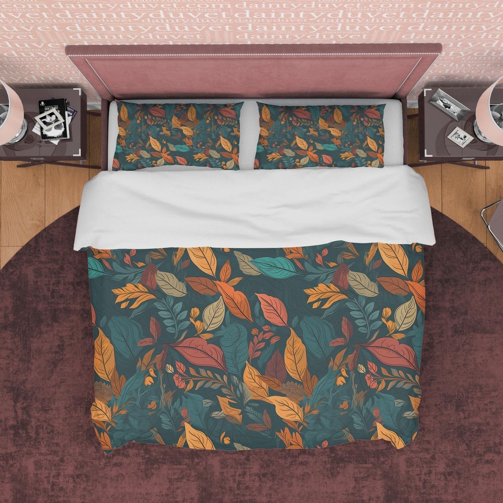Dried Leaf Fall Duvet Cover Cozy Autumn Aesthetic Bedding Set, Warm Colors Printed Quilt Cover, Green And Yellow Plant Bla…