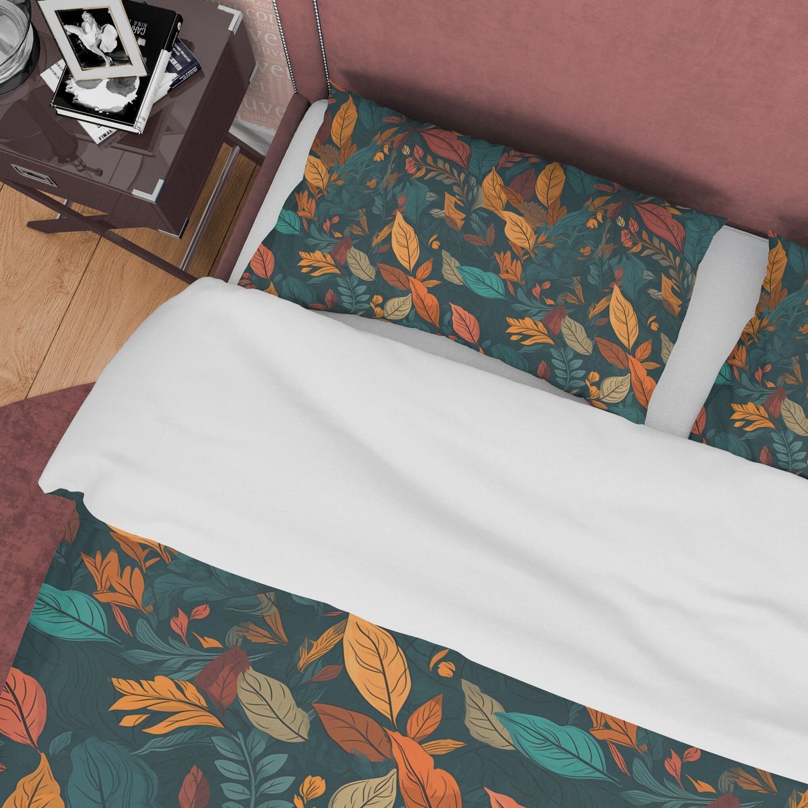 Dried Leaf Fall Duvet Cover Cozy Autumn Aesthetic Bedding Set, Warm Colors Printed Quilt Cover, Green And Yellow Plant Bla…