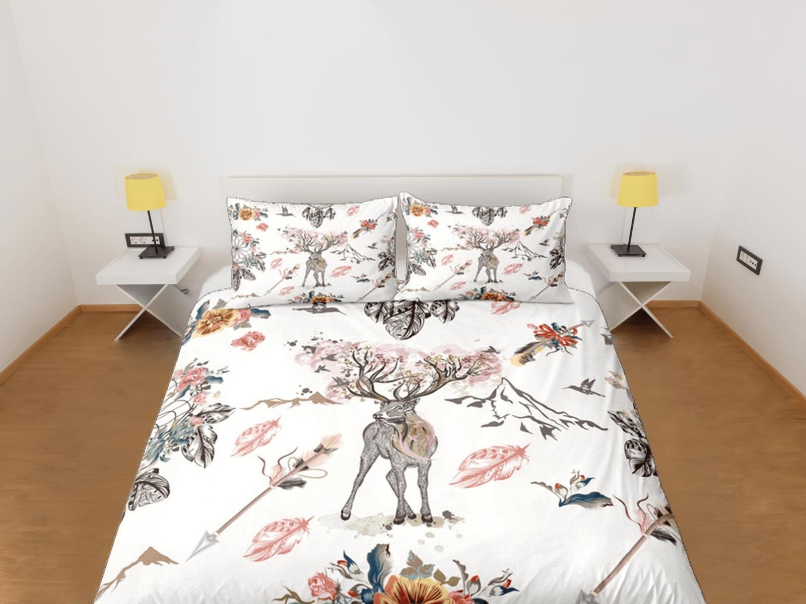 Duvet Cover Set Boho Bedding, Reindeer Dorm Bedding with Pillowcase Single Bedding