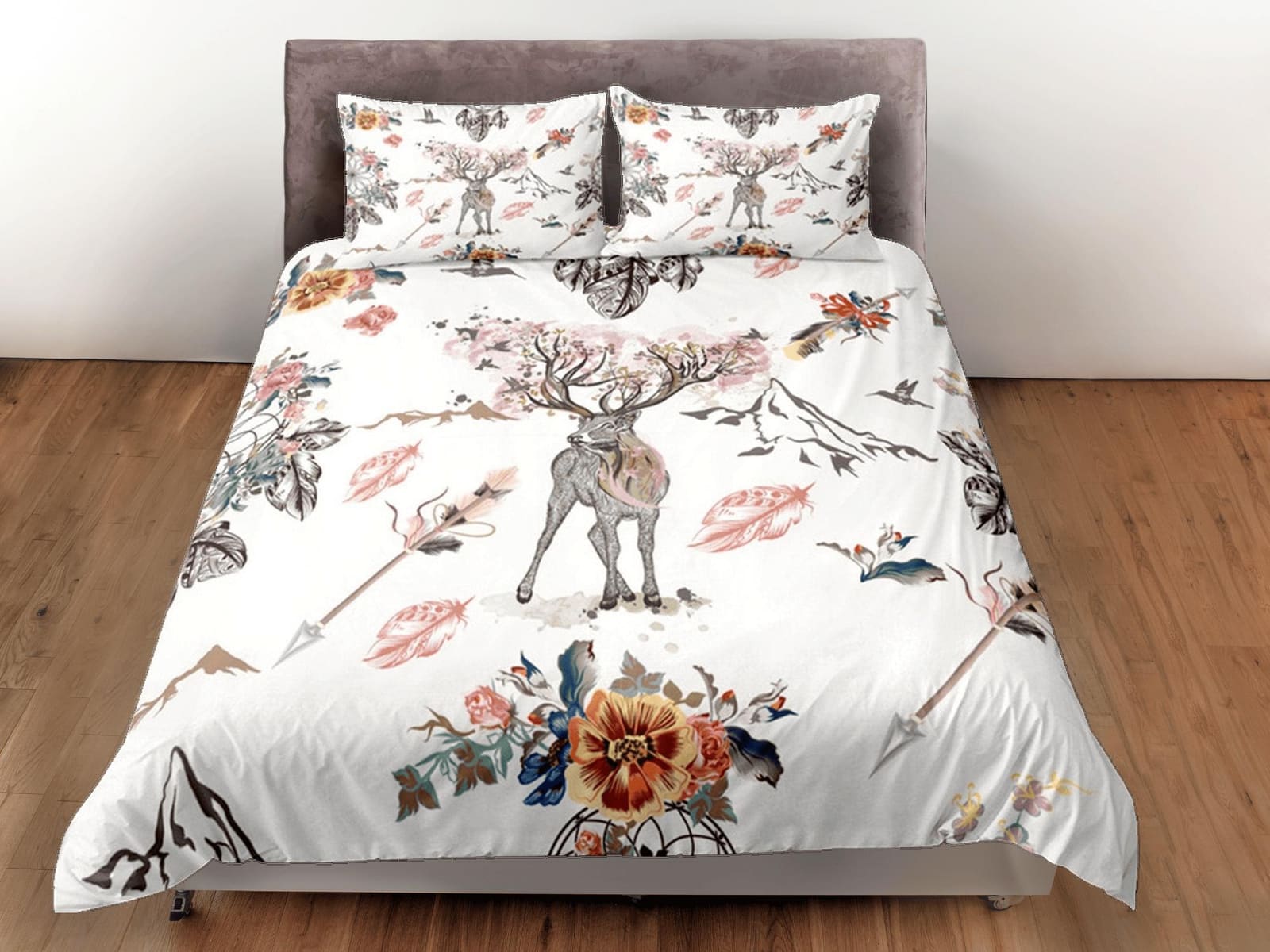 Duvet Cover Set Boho Bedding, Reindeer Dorm Bedding with Pillowcase Single Bedding