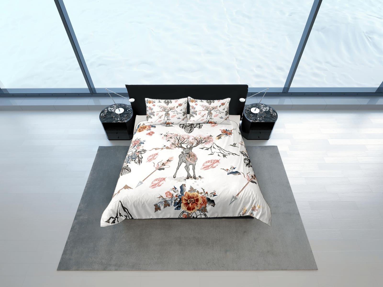 Duvet Cover Set Boho Bedding, Reindeer Dorm Bedding with Pillowcase Single Bedding