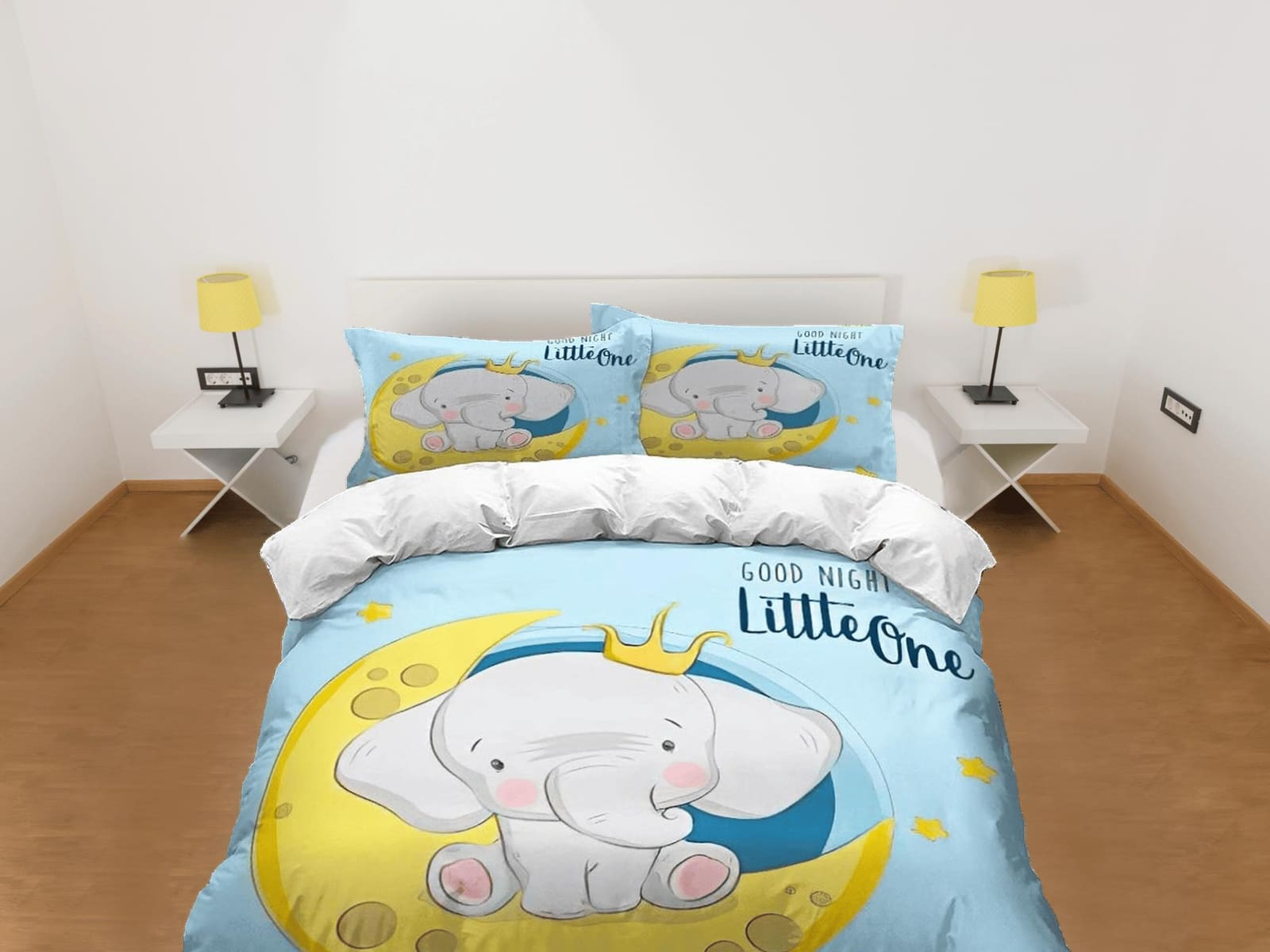 Elephant in crescent moon bedding cute duvet cover set, kids bedding full, nursery bed decor, elephant baby shower, toddle…