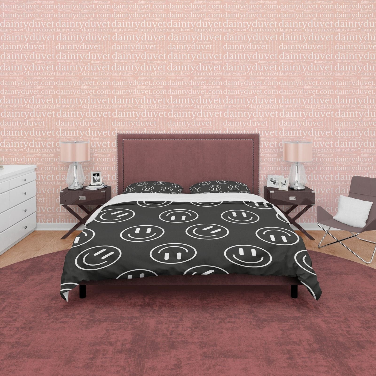 Emoji Black and White Duvet Cover Set, Happy Face Blanket Cover Retro Printed Bedding Set, 90s Nostalgia Quilt Cover, Groo…