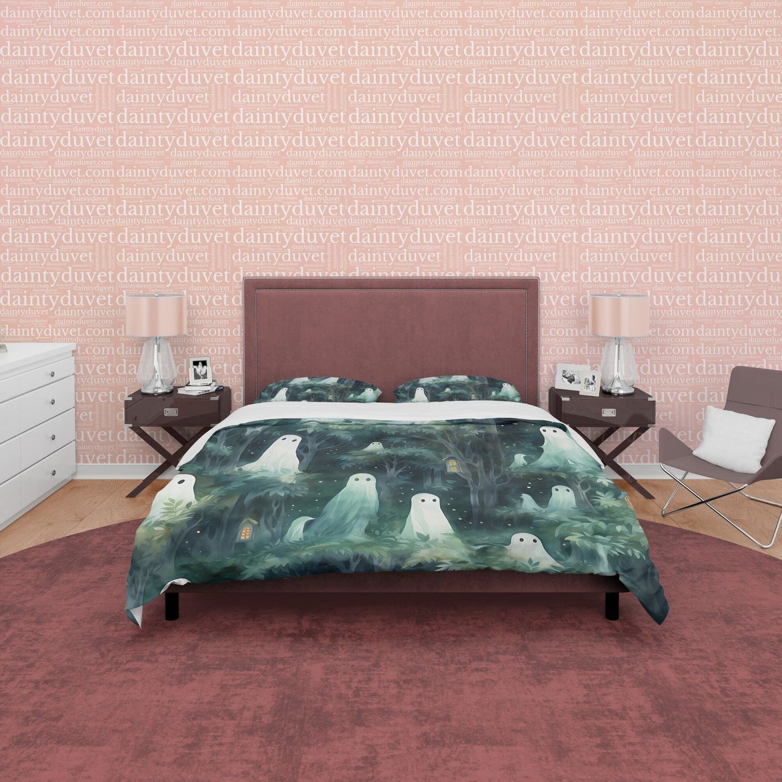 Enchanted Forest Duvet Cover Set, Ghost Quilt Cover Aesthetic Zipper Bedding, Halloween Room Decor, Haunted Midnight Blank…