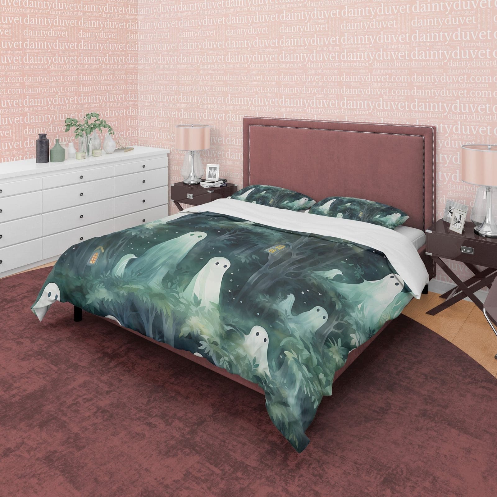 Enchanted Forest Duvet Cover Set, Ghost Quilt Cover Aesthetic Zipper Bedding, Halloween Room Decor, Haunted Midnight Blank…