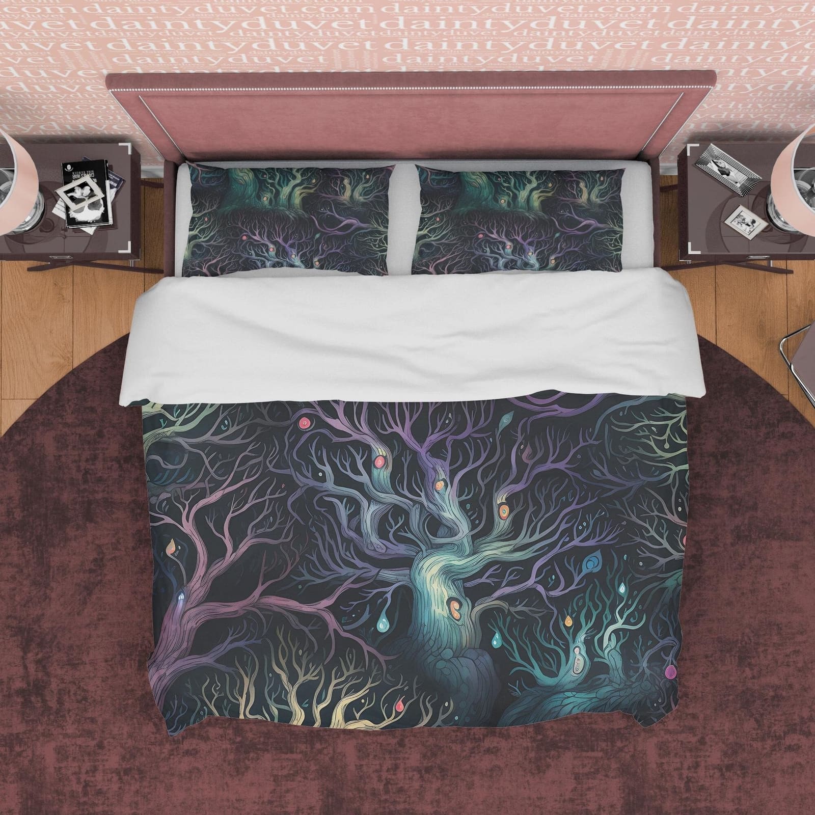 Enchanted Forest, Green and Purple Shades, Halloween Duvet Cover Set, Aesthetic Bedding, Spooky Room Decor, US, European,…
