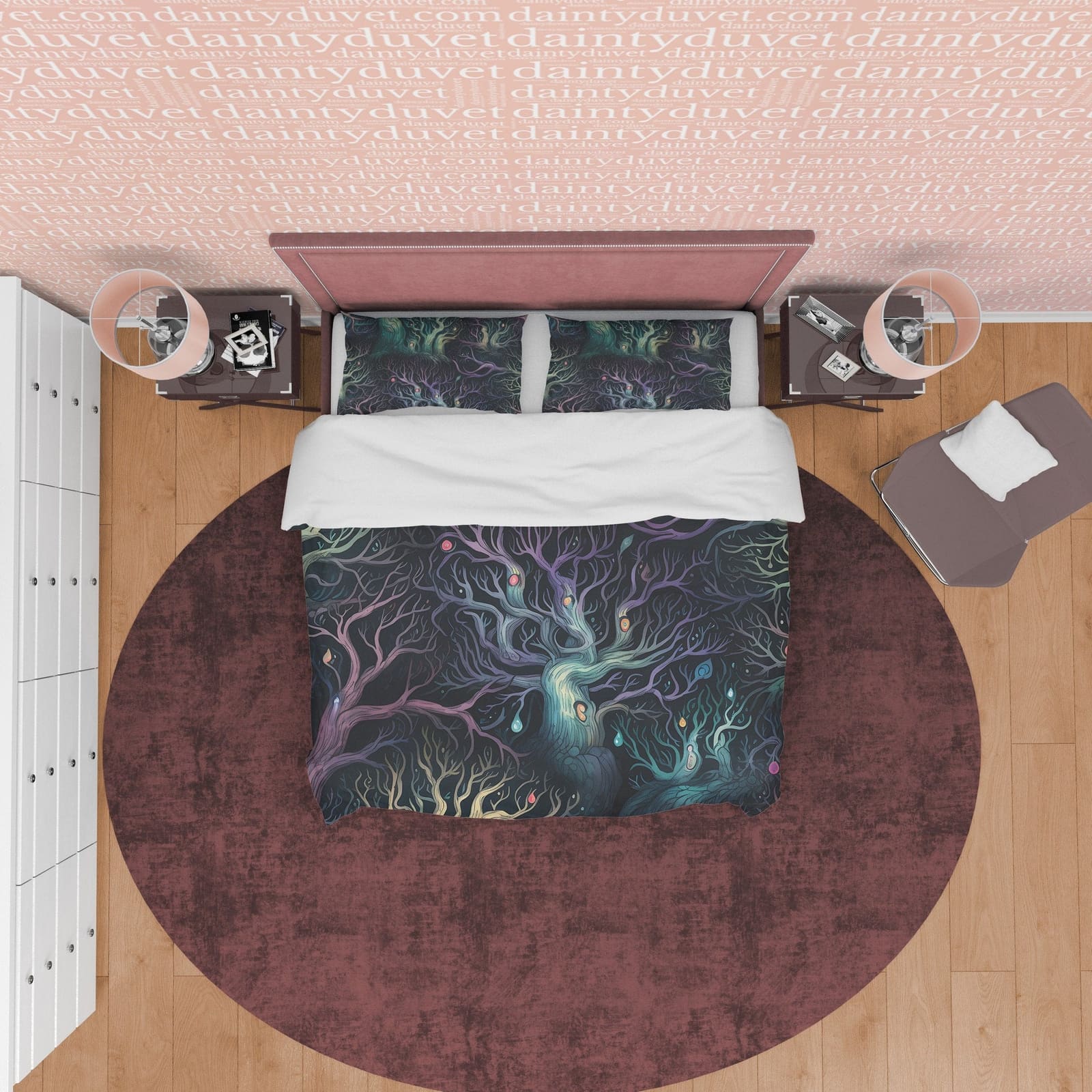 Enchanted Forest, Green and Purple Shades, Halloween Duvet Cover Set, Aesthetic Bedding, Spooky Room Decor, US, European,…