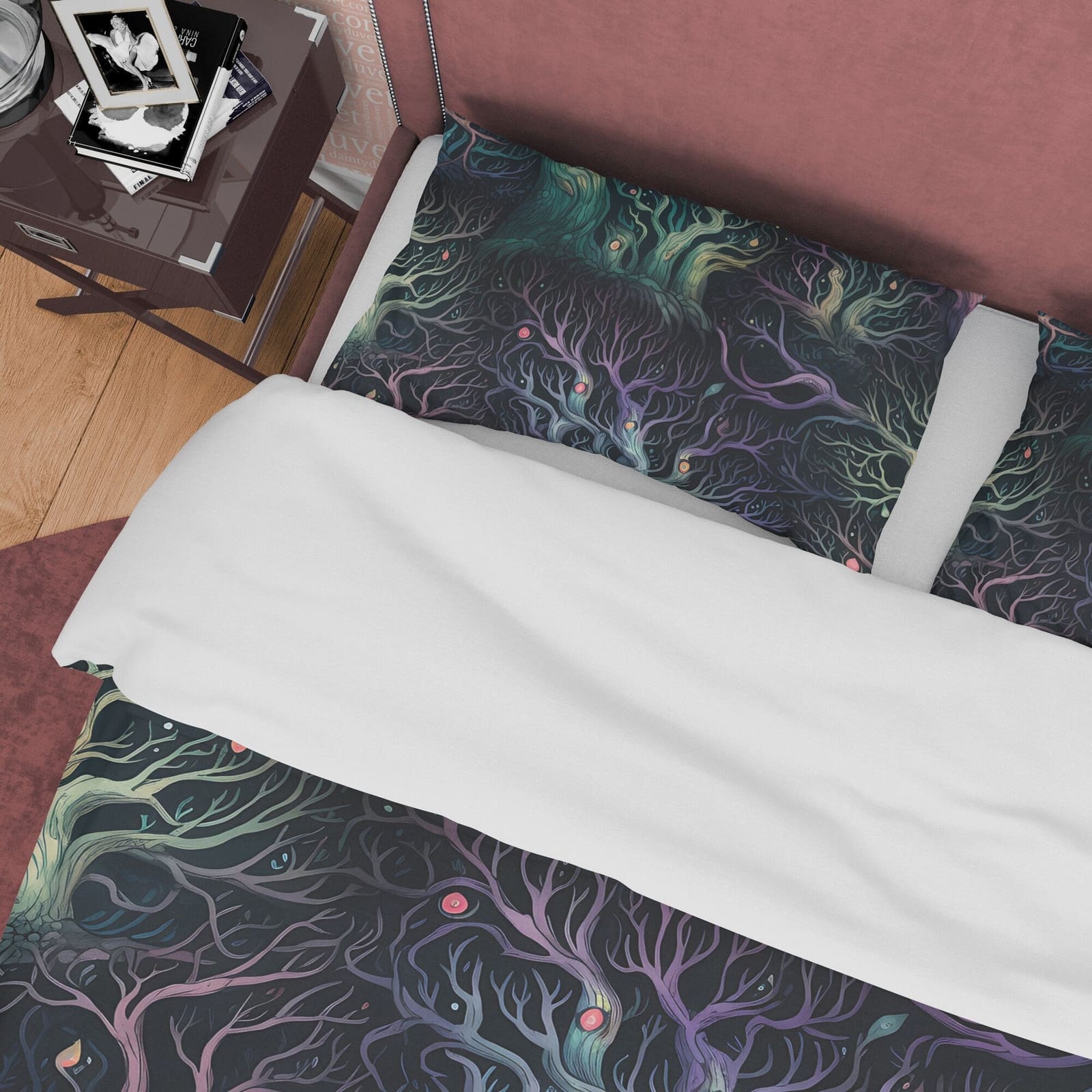Enchanted Forest, Green and Purple Shades, Halloween Duvet Cover Set, Aesthetic Bedding, Spooky Room Decor, US, European,…