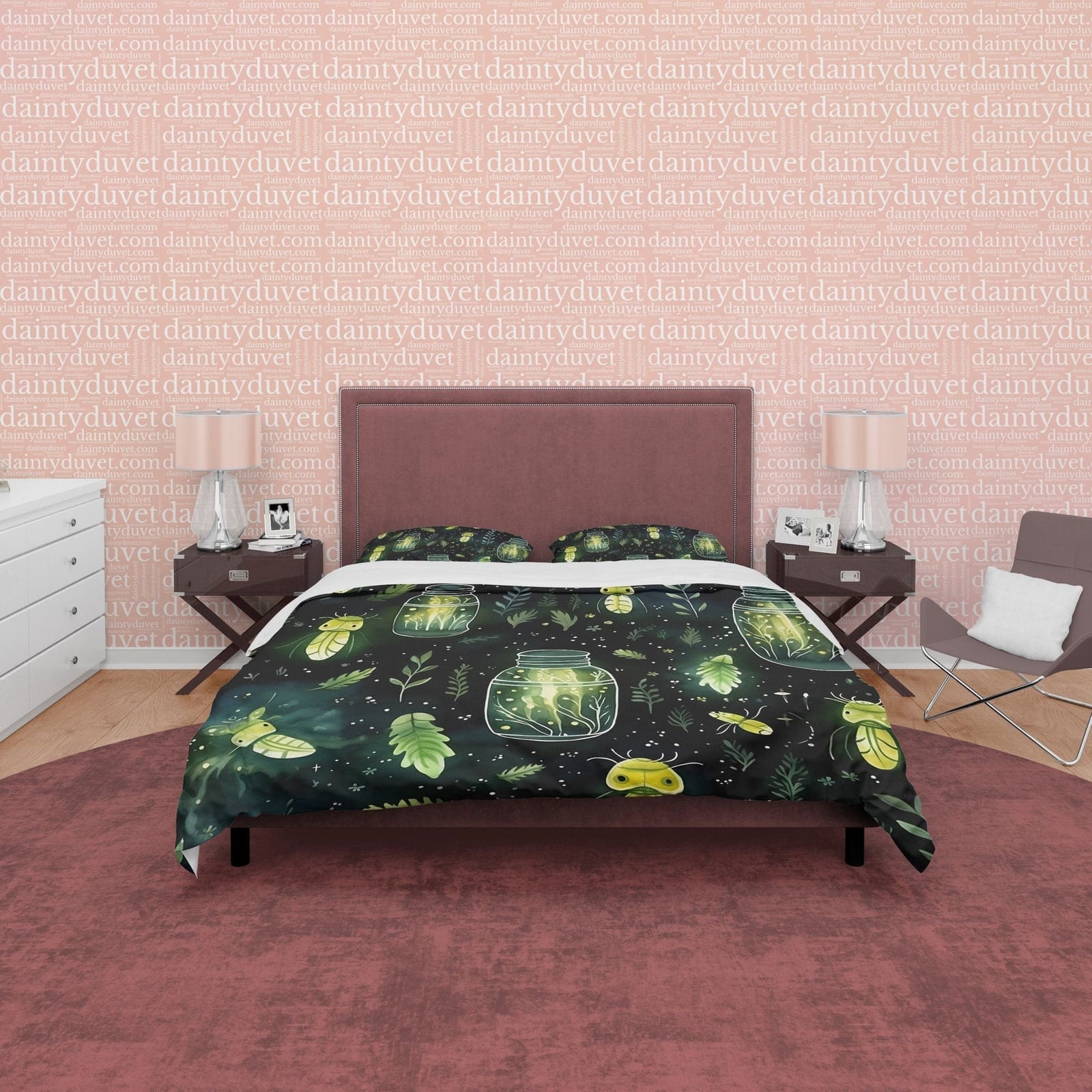 Enchanted Insect Jar Duvet Cover Set, Green Mythical Aesthetic Zipper Bedding, Halloween Room Decor, Glowing Leaf Unique B…