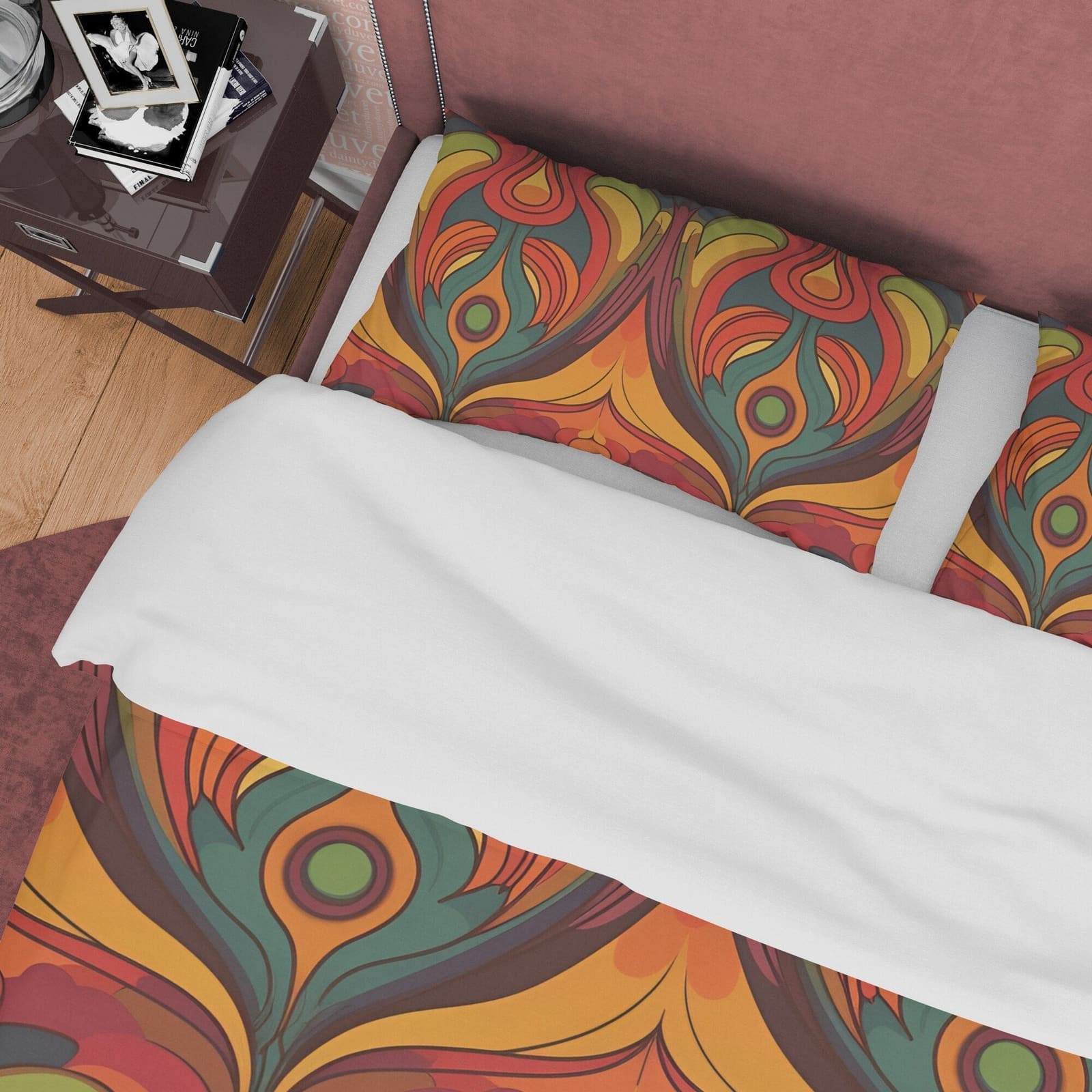 European Geometric Retro Bedding Set, Vintage Pattern Duvet Cover, Rustic Quilt Cover, Unique Brown Bedding, Zipper Beddin…
