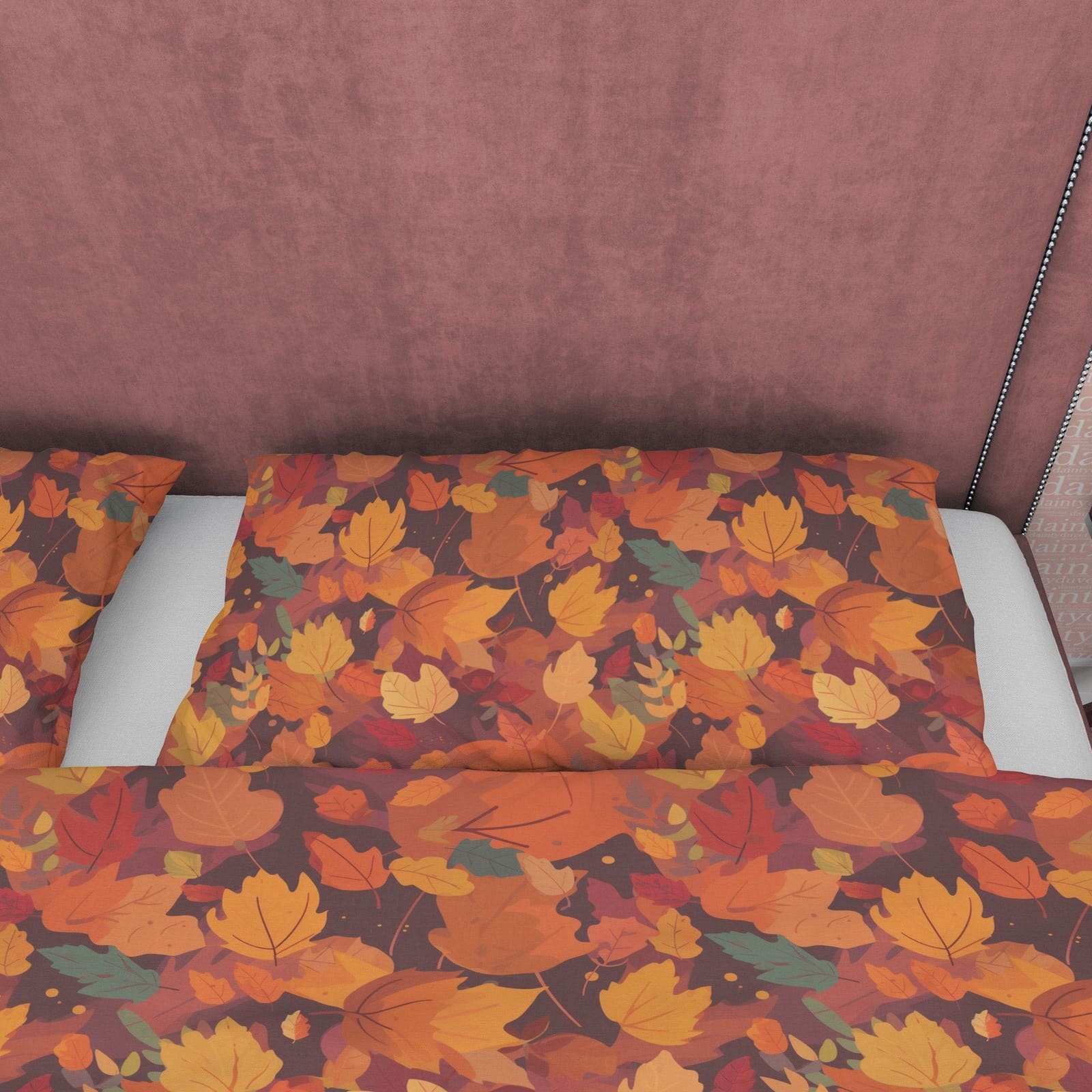 Fallen Leaves Orange Duvet Cover Autumn Bedding Set, Warm Autumn Colors Printed Quilt Cover, Foliage Bedspread — view 3
