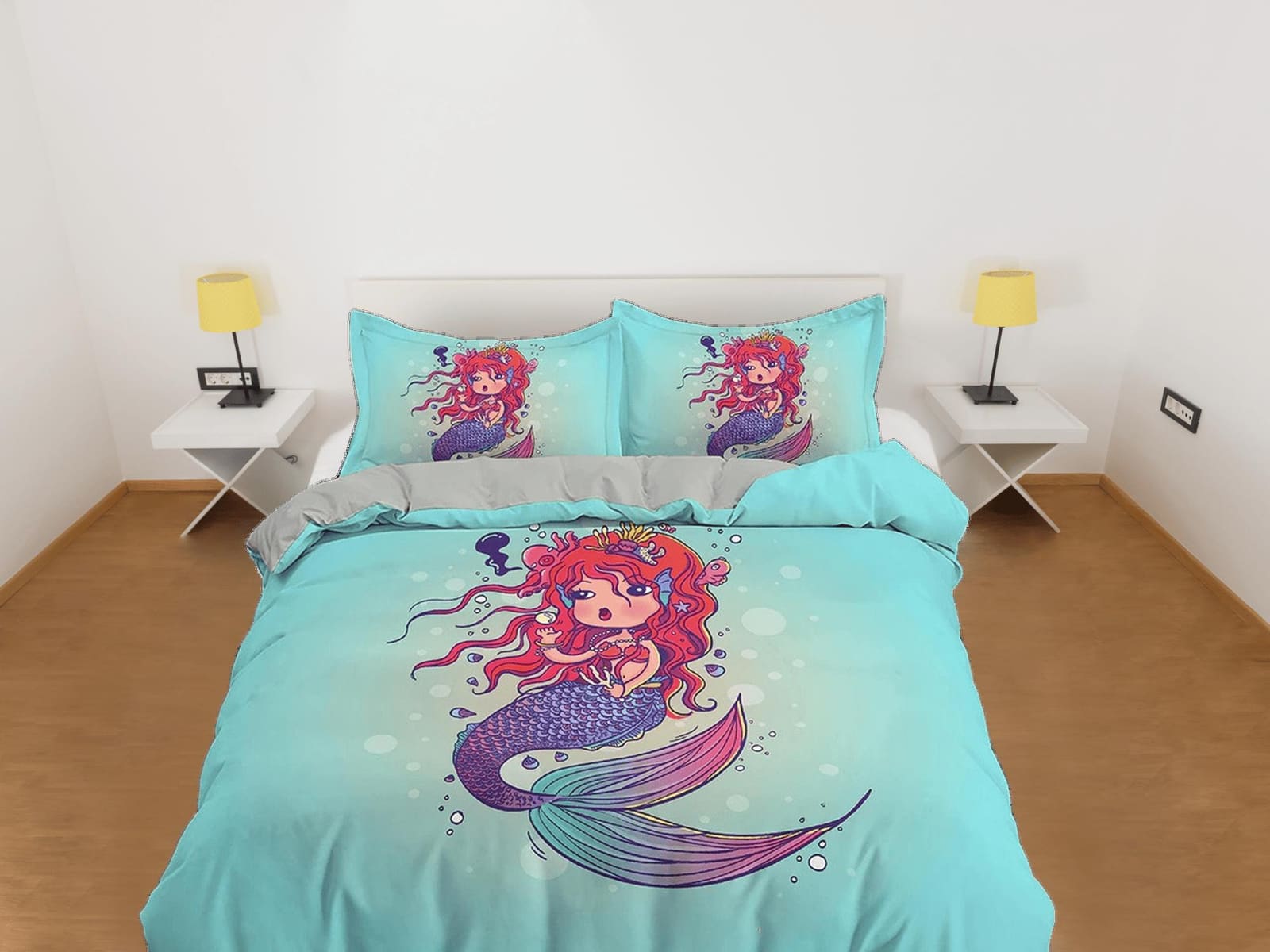 Fantasy Little Mermaid Green Bedding, Duvet Cover & Pillowcase, Zipper Bedding, Dorm Bedding, Teens Adult Duvet King Queen…