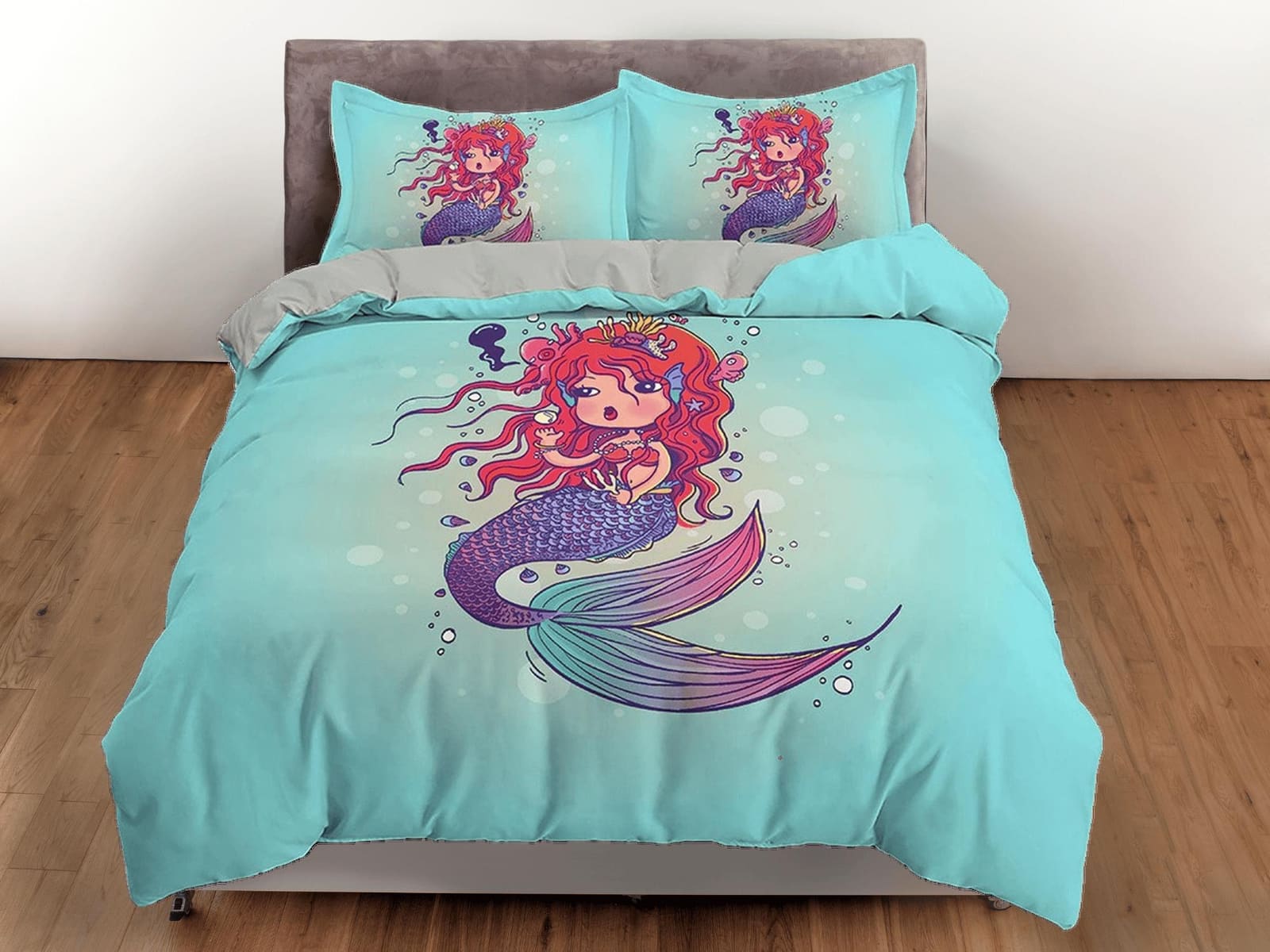 Fantasy Little Mermaid Green Bedding, Duvet Cover & Pillowcase, Zipper Bedding, Dorm Bedding, Teens Adult Duvet King Queen…
