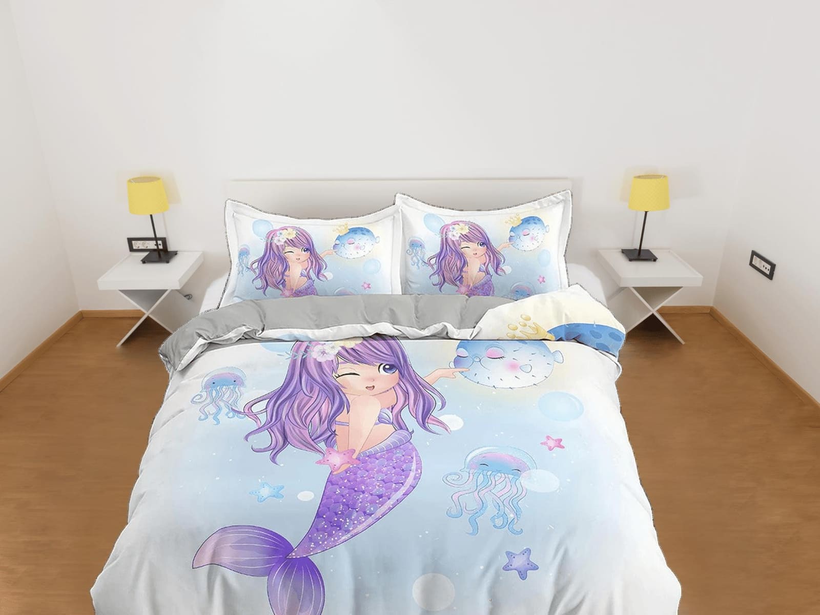 Fantasy Mermaid Purple Bedding, Duvet Cover Set & Pillowcase, Zipper Bedding, Dorm Bedding, Teens Adult Duvet King Queen F…