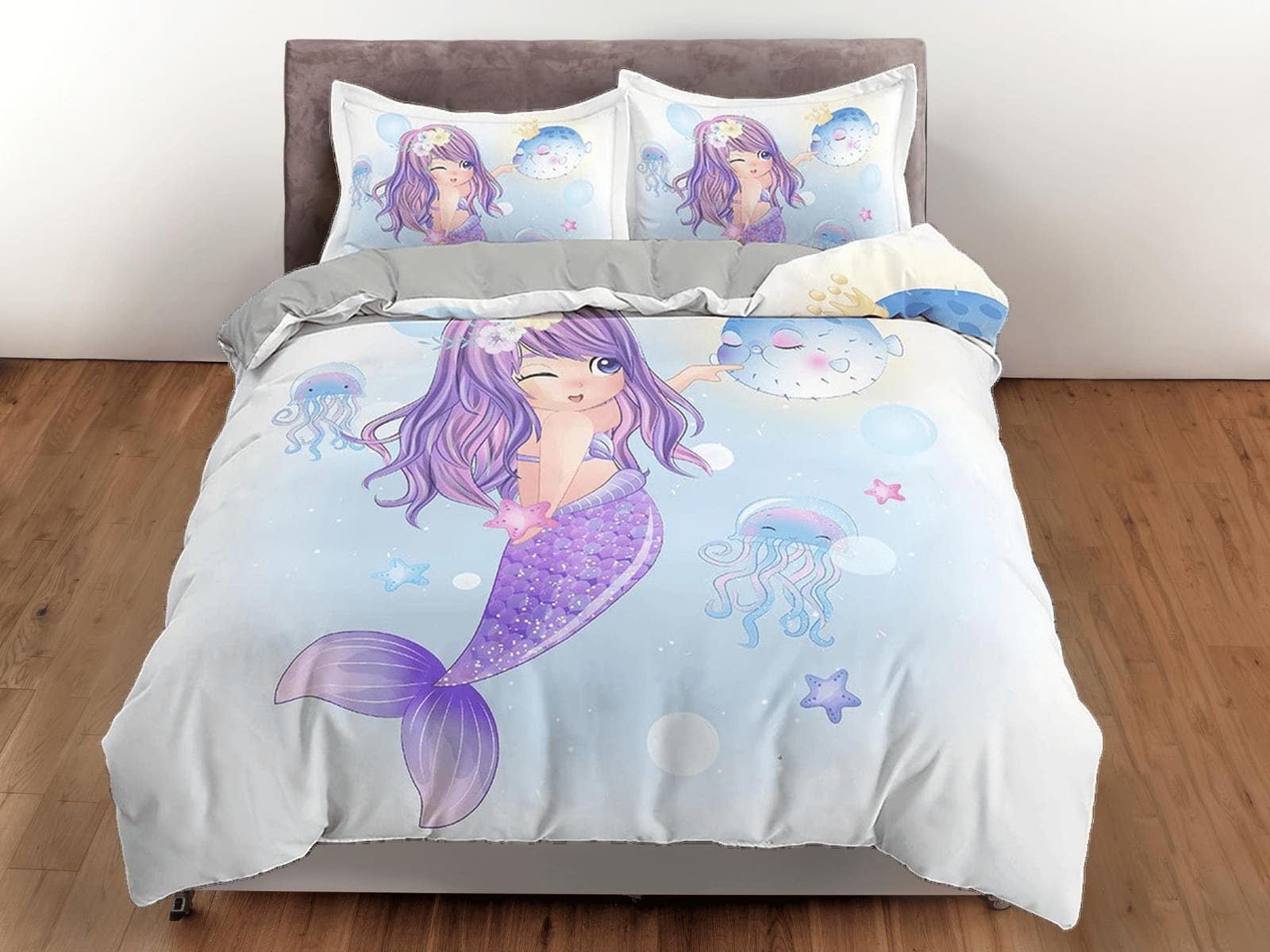 Fantasy Mermaid Purple Bedding, Duvet Cover Set & Pillowcase, Zipper Bedding, Dorm Bedding, Teens Adult Duvet King Queen F…