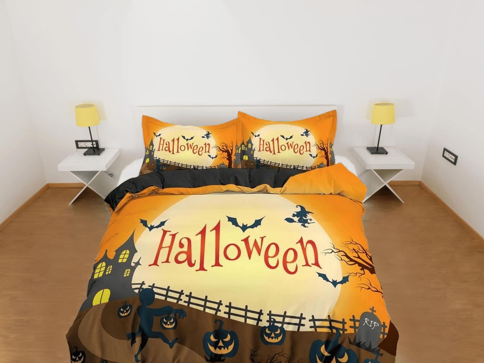 Farmhouse halloween bedding & pillowcase, gothic duvet cover, dorm bedding, goth decor toddler bedding, halloween gift