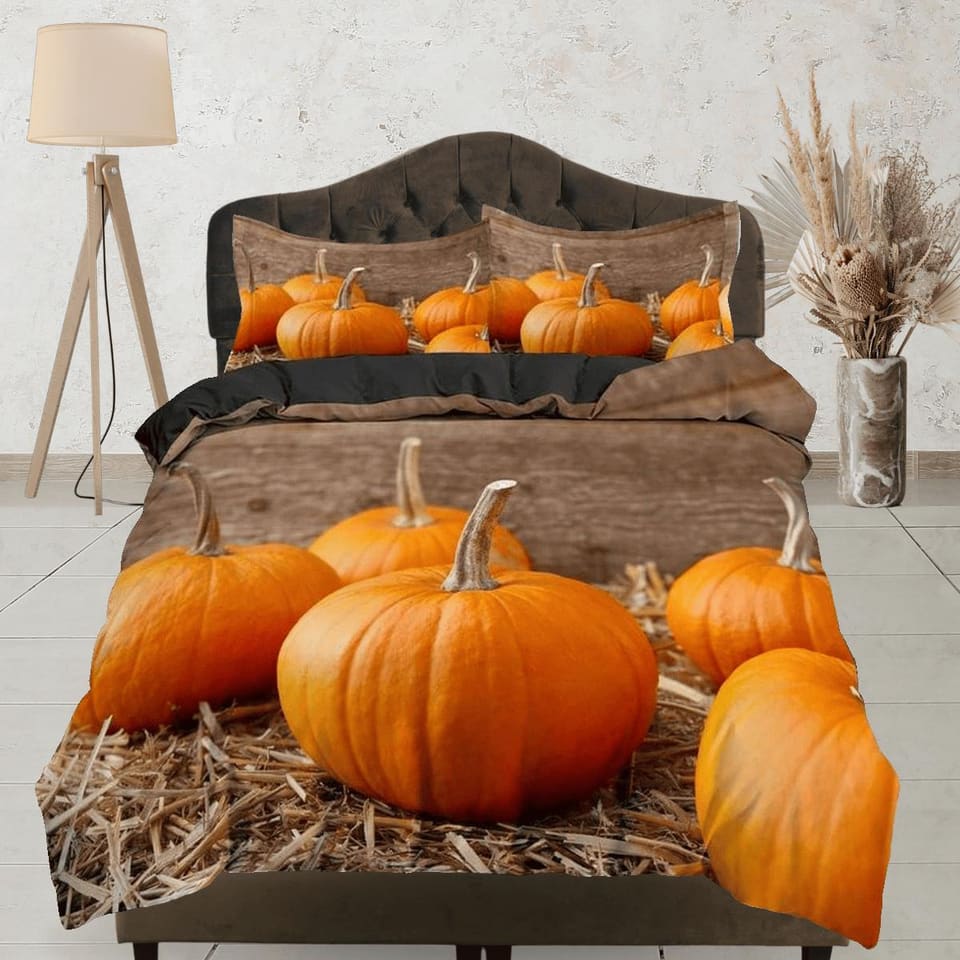Farmhouse pumpkin halloween bedding & pillowcase, gothic duvet cover, dorm bedding, goth decor toddler bedding, halloween…