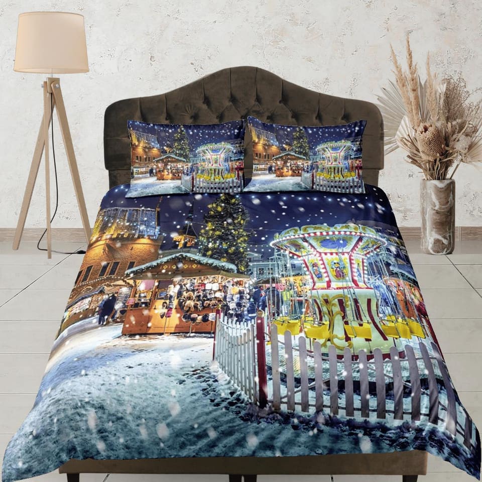 Festive Christmas scenery bedding & pillowcase holiday gift duvet cover king queen full twin toddler bedding baby Christma…