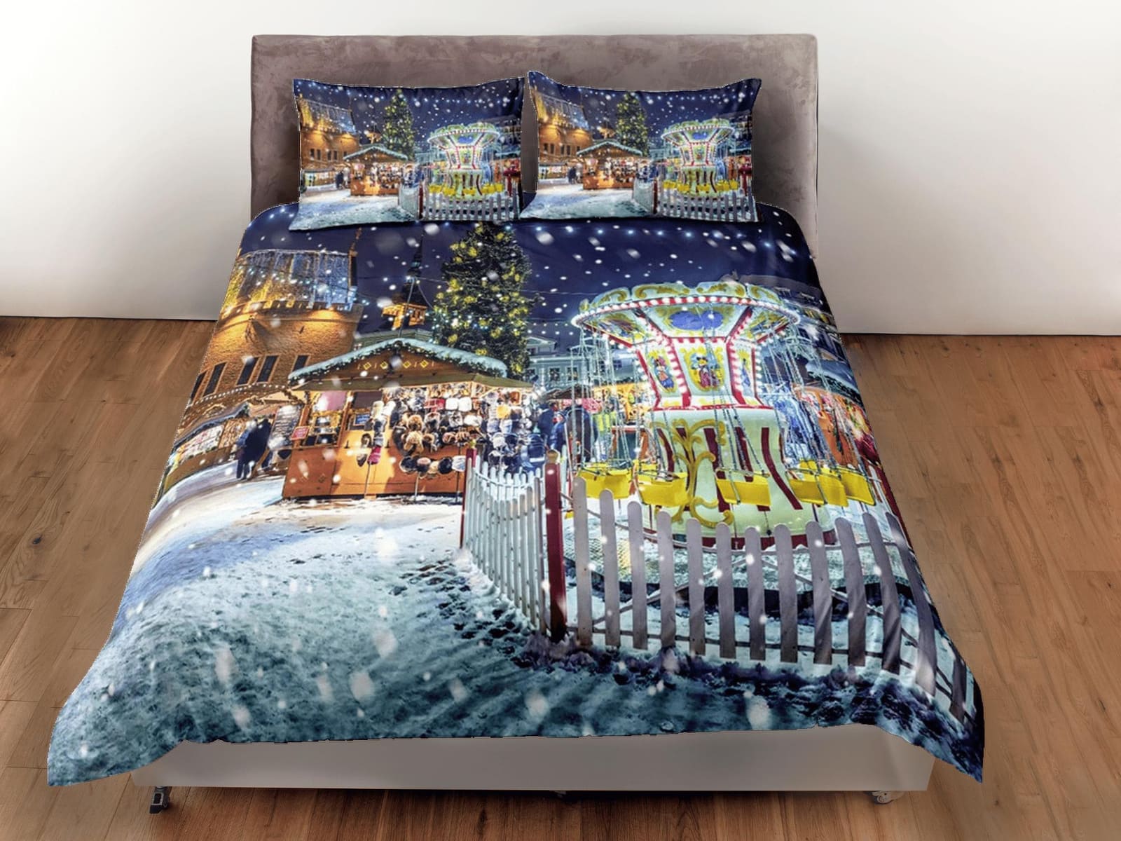 Festive Christmas scenery bedding & pillowcase holiday gift duvet cover king queen full twin toddler bedding baby Christma…