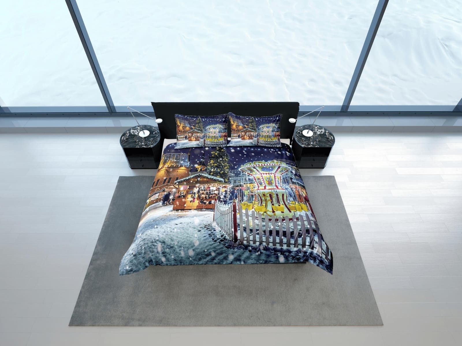 Festive Christmas scenery bedding & pillowcase holiday gift duvet cover king queen full twin toddler bedding baby Christma…